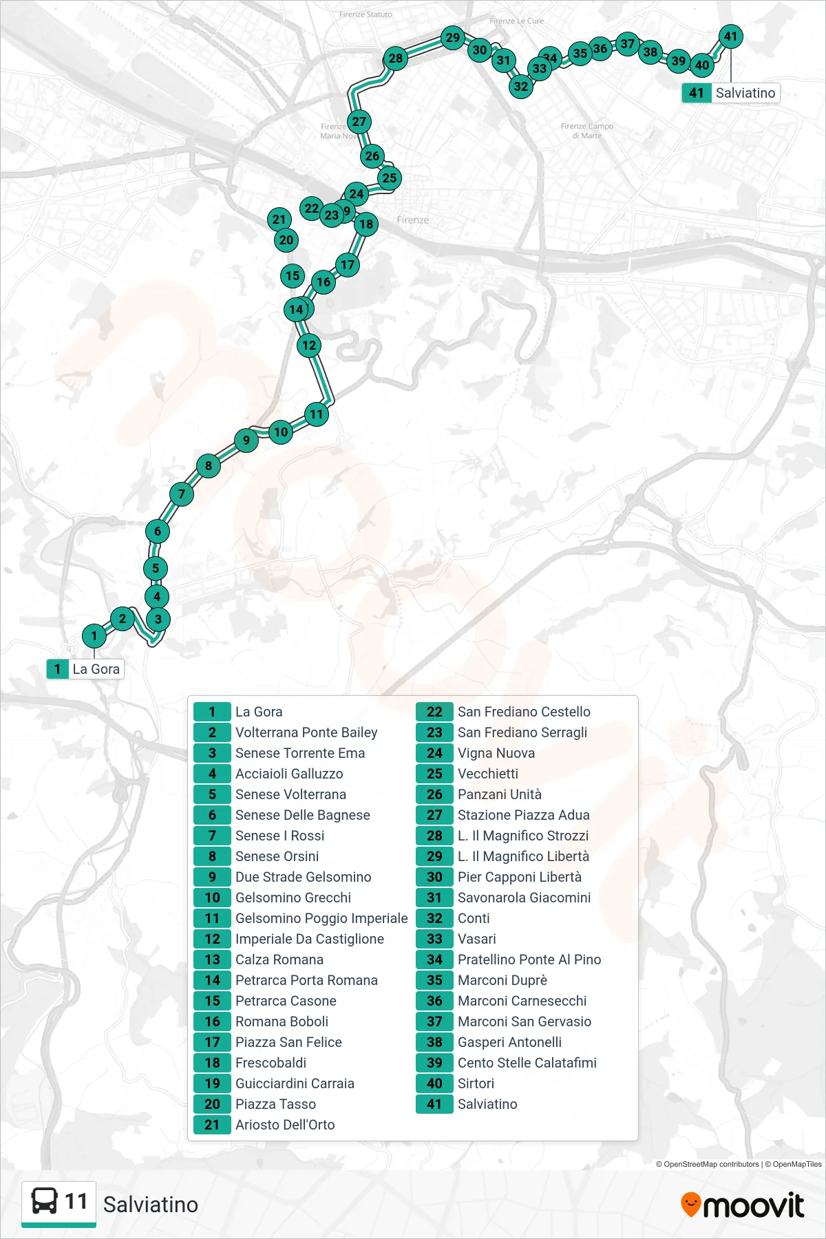 Linea 11  bus (Salviatino) - Percorsi e fermate sulla mappa