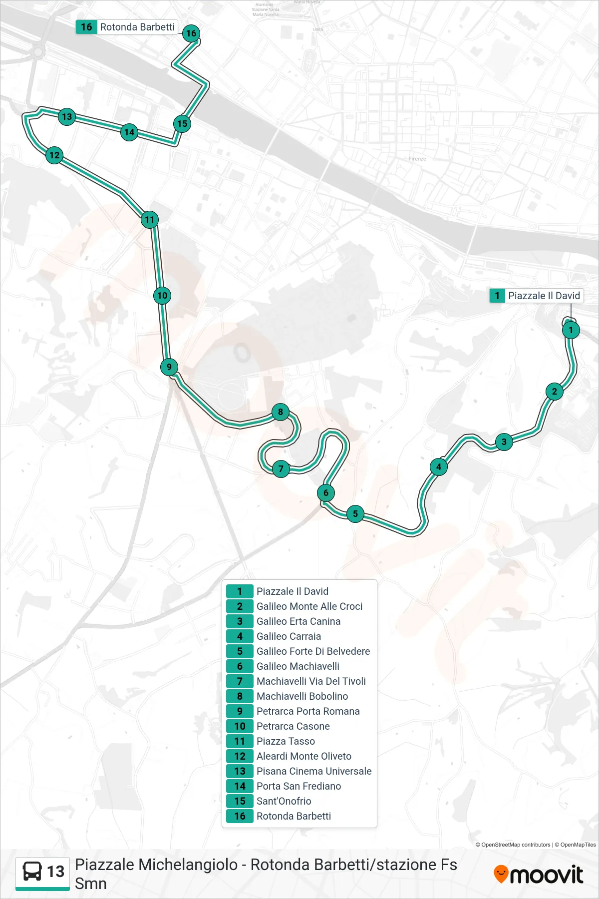 Linea 13  bus (Rotonda Barbetti) - Percorsi e fermate sulla mappa