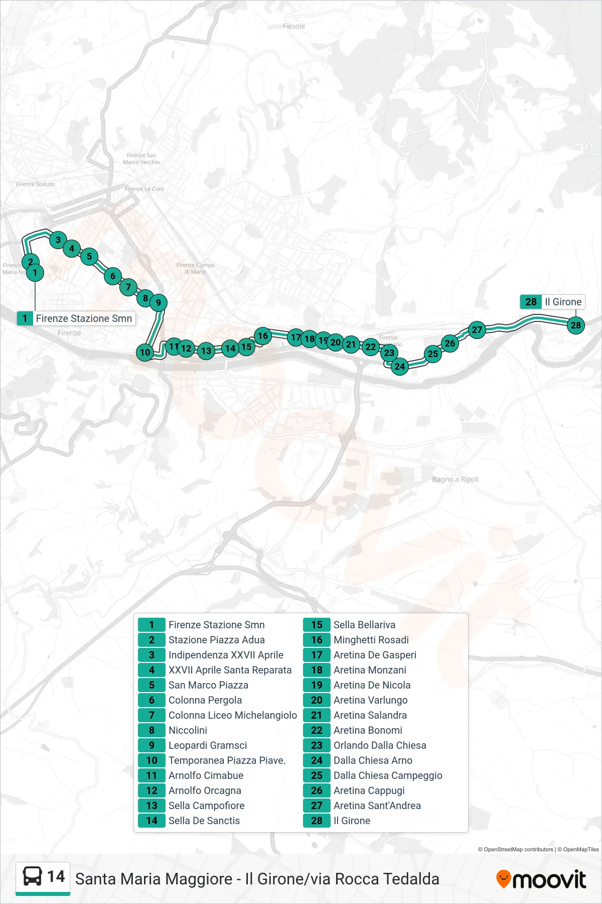 Linea 14 bus (Il Girone) - Percorsi e fermate sulla mappa