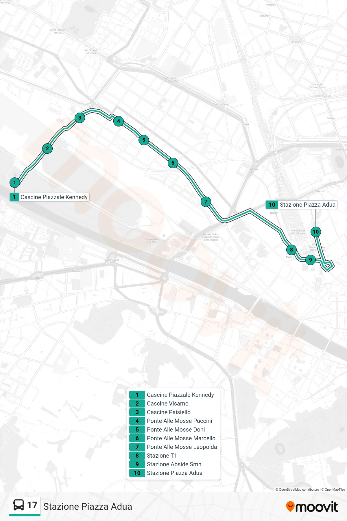 Linea 17 bus (Stazione Piazza Adua) - Percorsi e fermate sulla mappa