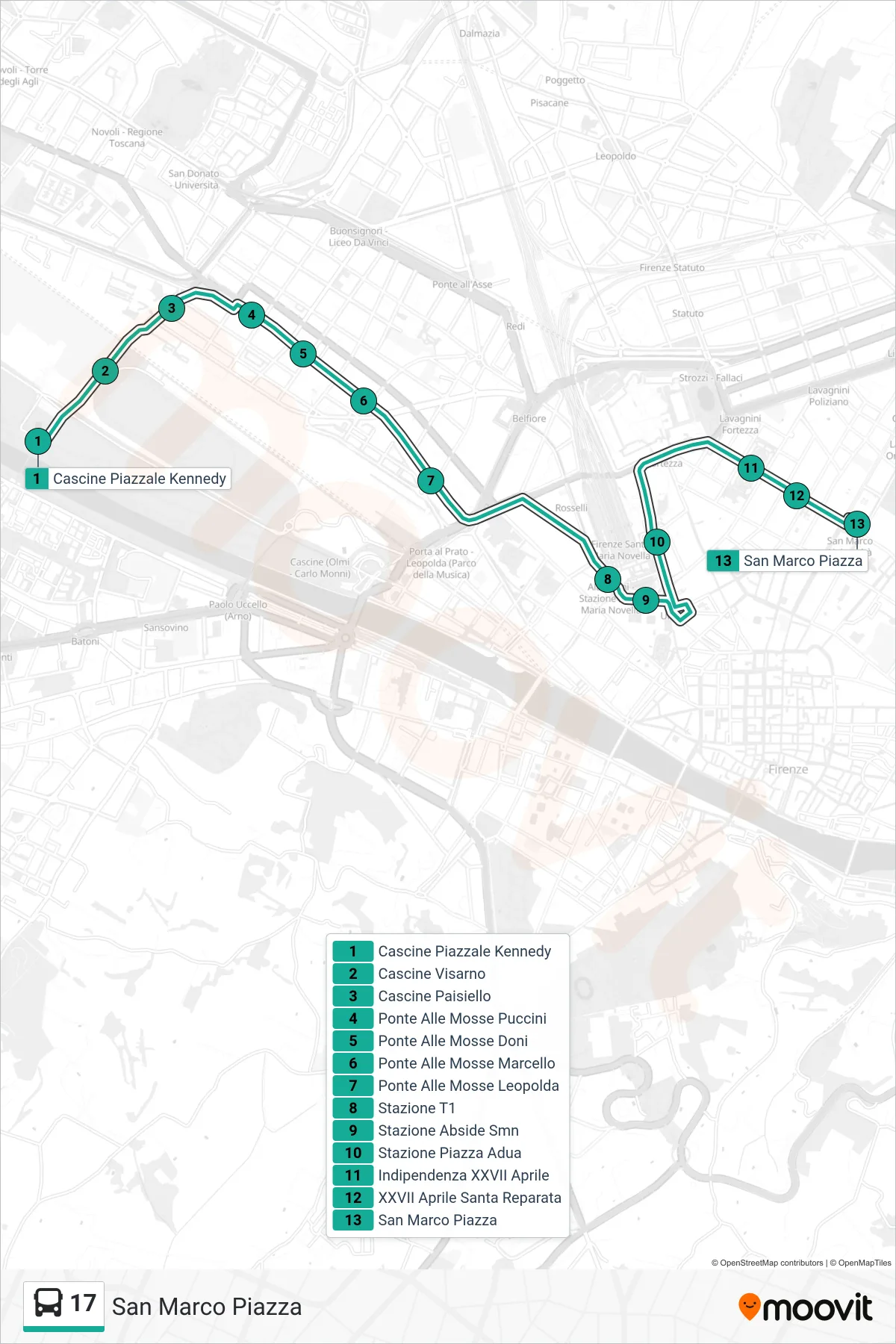 Linea 17 bus (San Marco Piazza) - Percorsi e fermate sulla mappa
