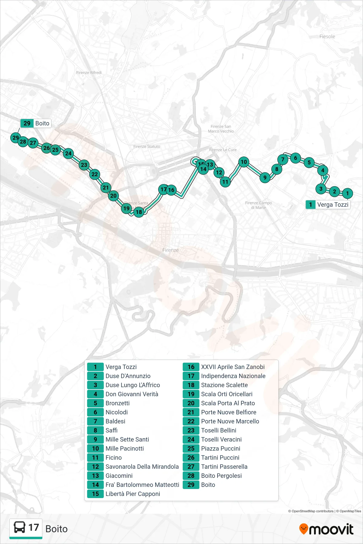 Linea 17 bus (Boito) - Percorsi e fermate sulla mappa