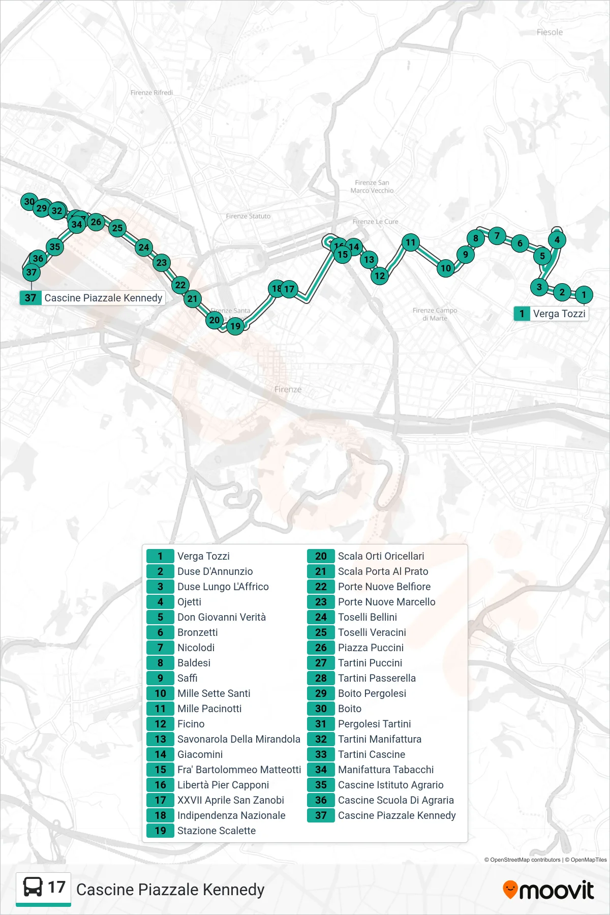 Linea 17 bus (Cascine Piazzale Kennedy) - Percorsi e fermate sulla mappa