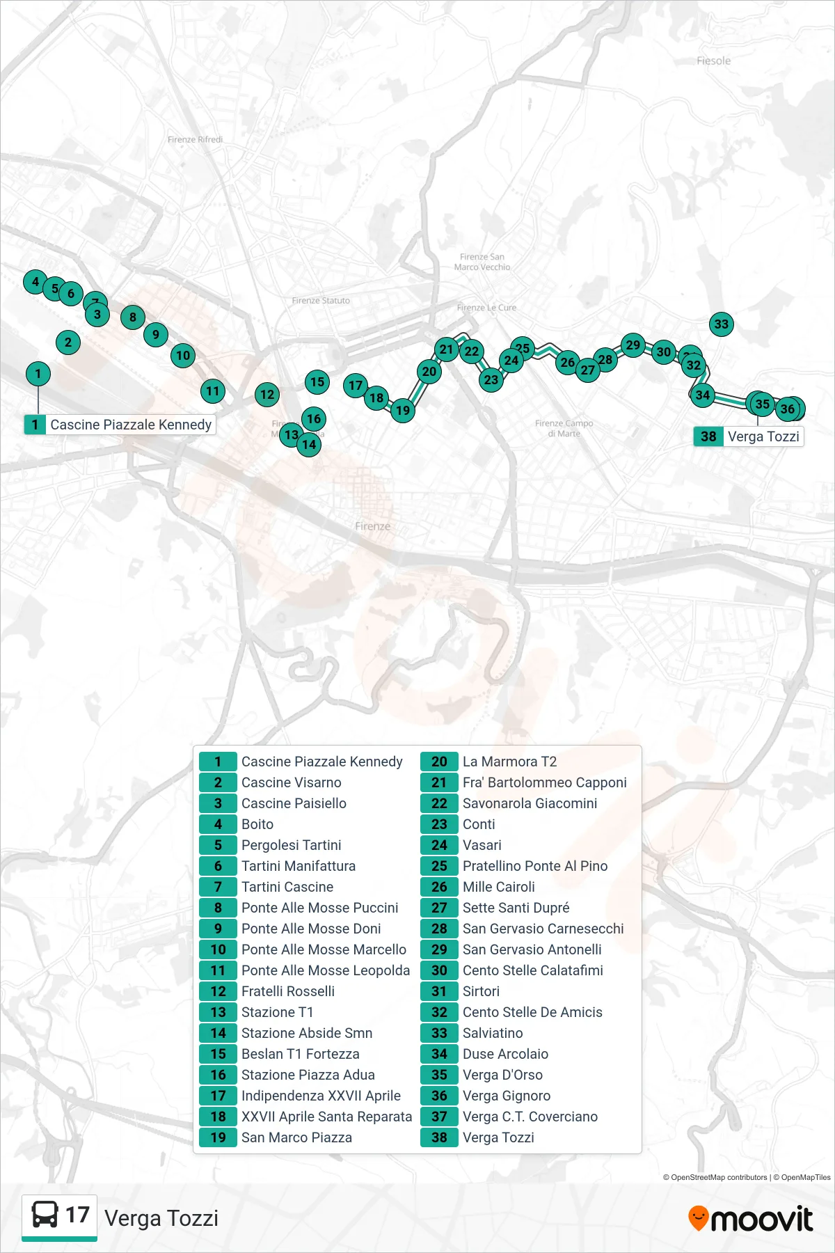 Linea 17 bus (Verga Tozzi) - Percorsi e fermate sulla mappa