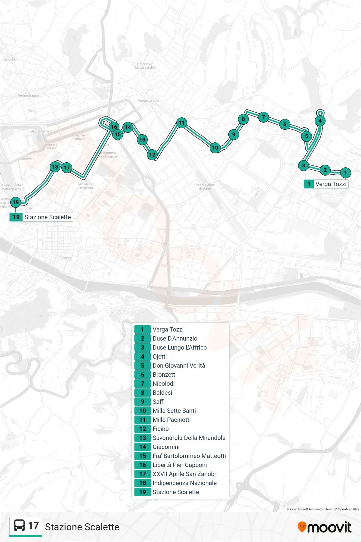 Linea 17  bus (Stazione Scalette) - Percorsi e fermate sulla mappa