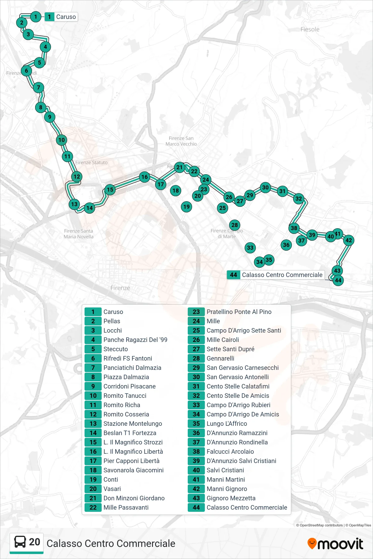 Linea 20 bus (Calasso Centro Commerciale) - Percorsi e fermate sulla mappa