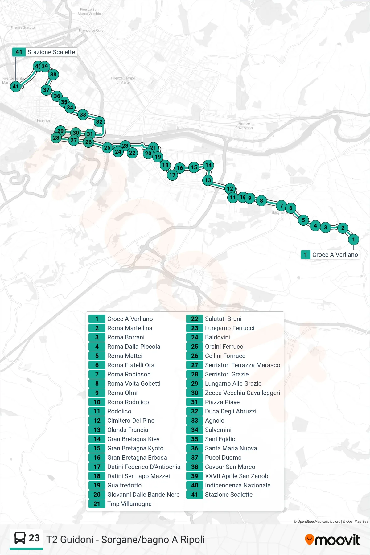 Linea 23  bus (Stazione Scalette) - Percorsi e fermate sulla mappa