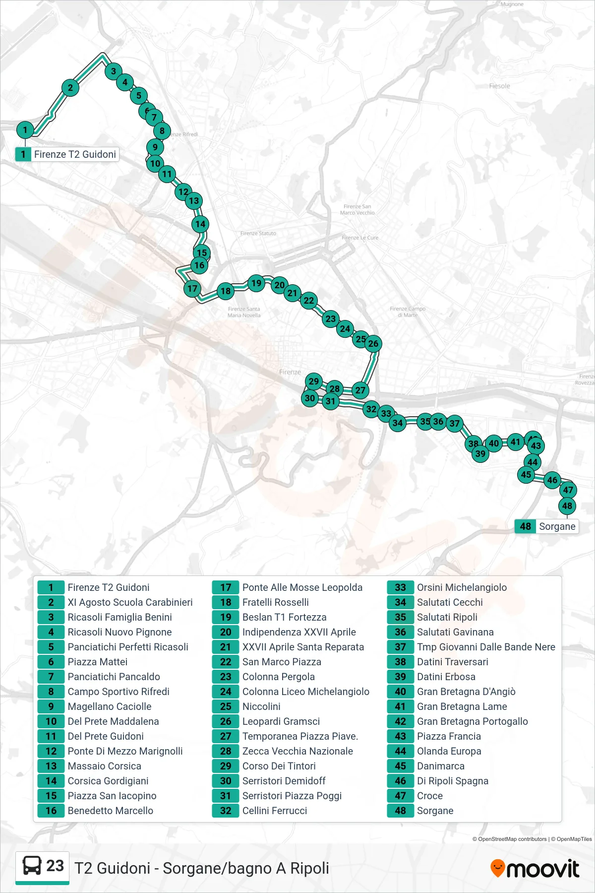 Linea 23  bus (Sorgane) - Percorsi e fermate sulla mappa