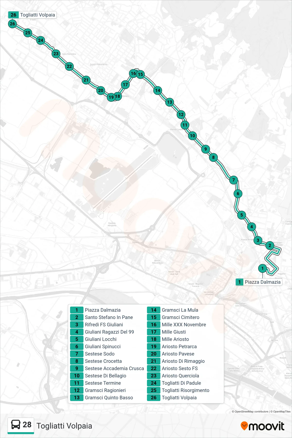 Linea 28 bus (Togliatti Volpaia) - Percorsi e fermate sulla mappa