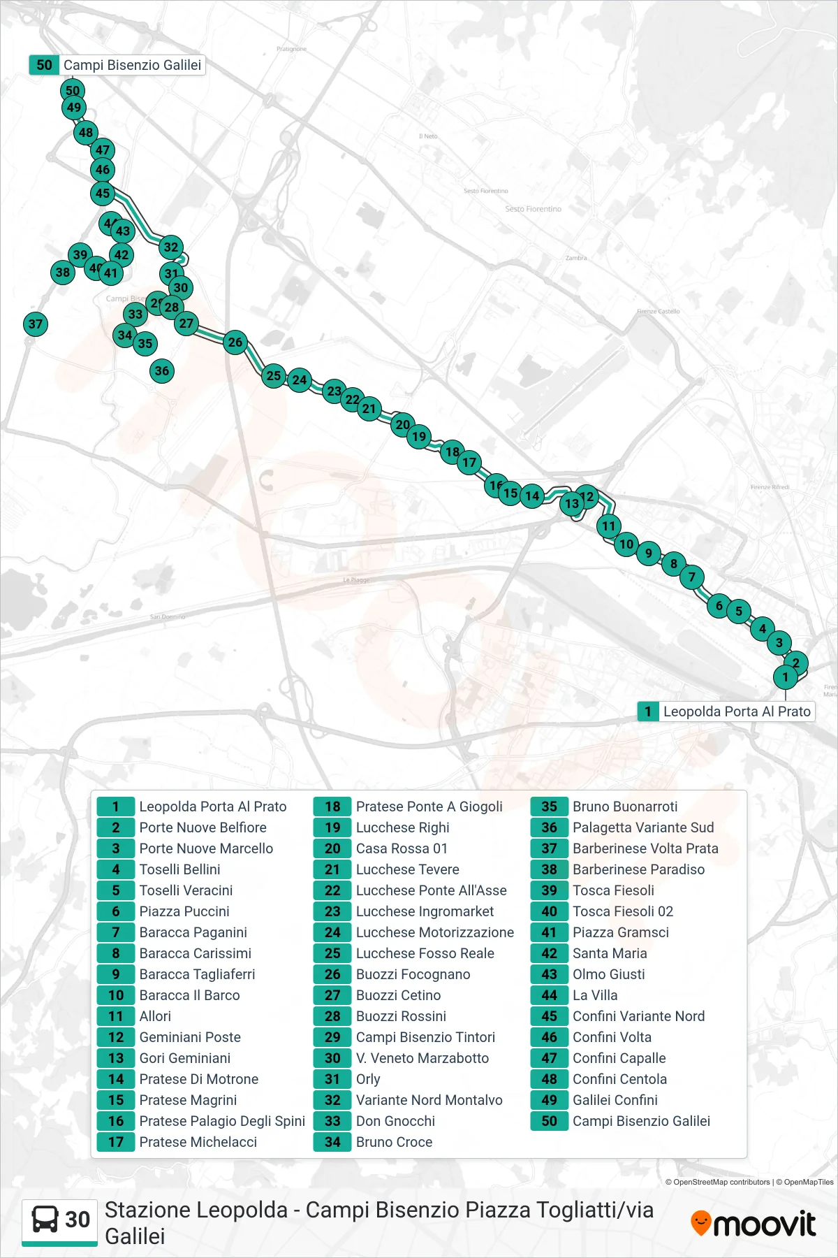 Linea 30 bus (Campi Bisenzio Galilei) - Percorsi e fermate sulla mappa