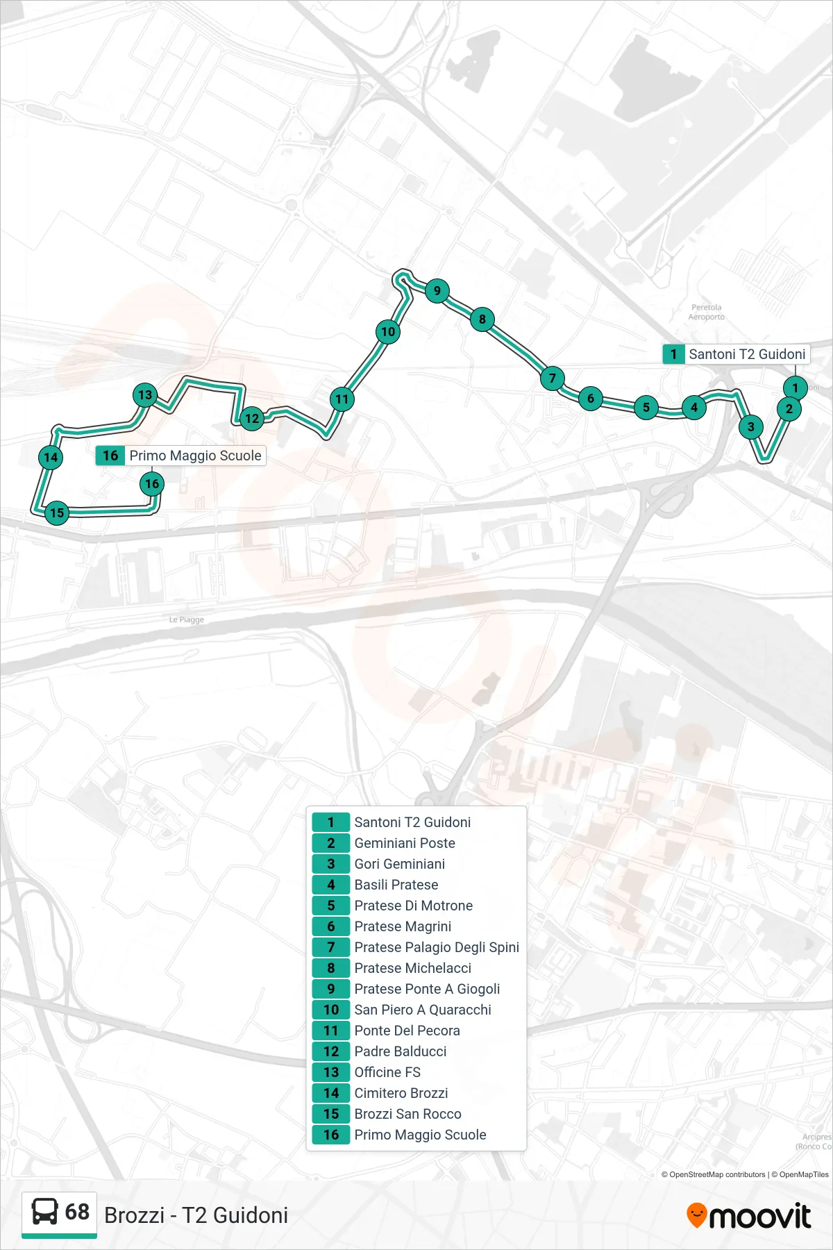 Linea 68  bus (Primo Maggio Scuole) - Percorsi e fermate sulla mappa