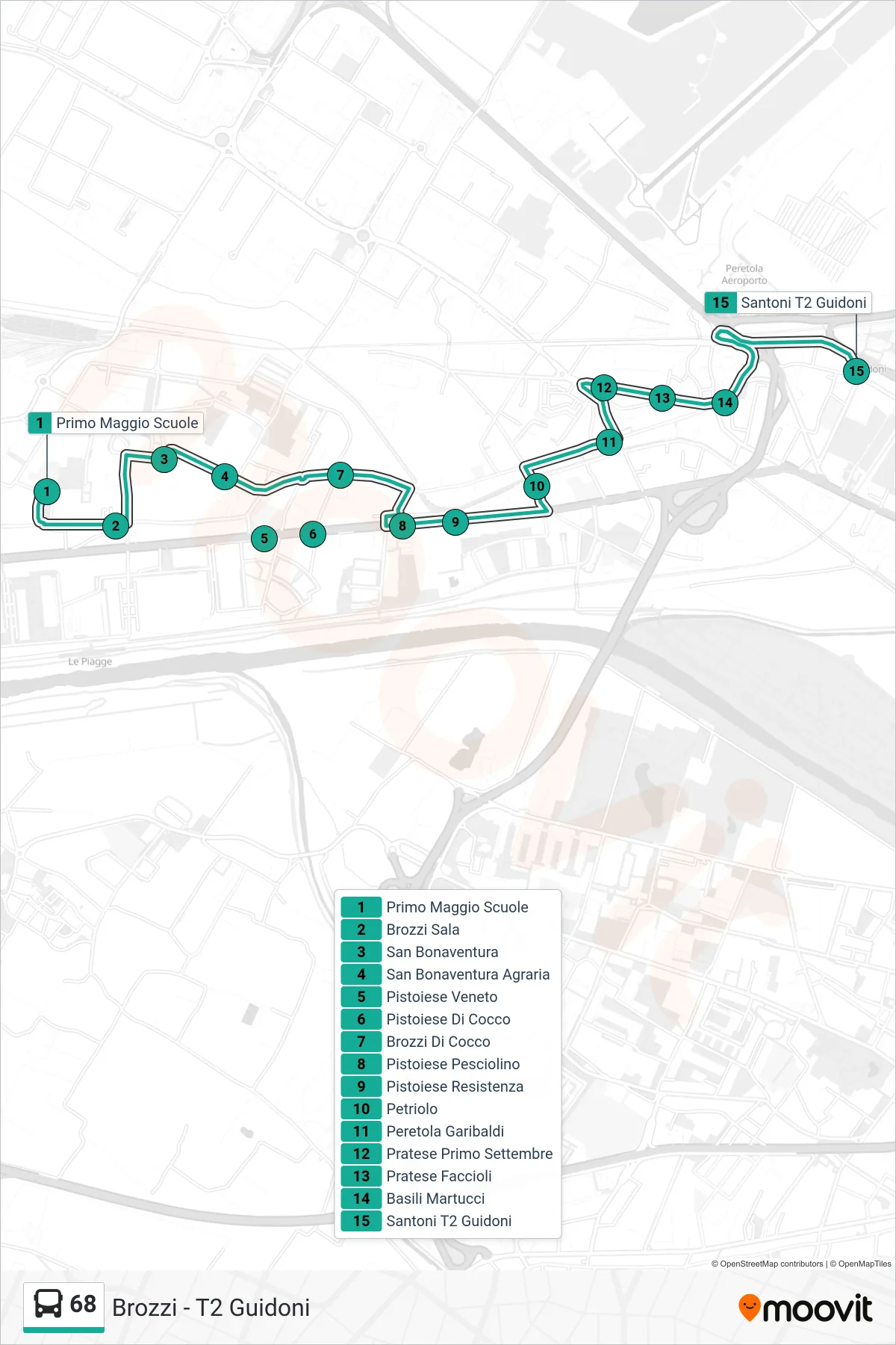 Linea 68 bus (Santoni T2 Guidoni) - Percorsi e fermate sulla mappa