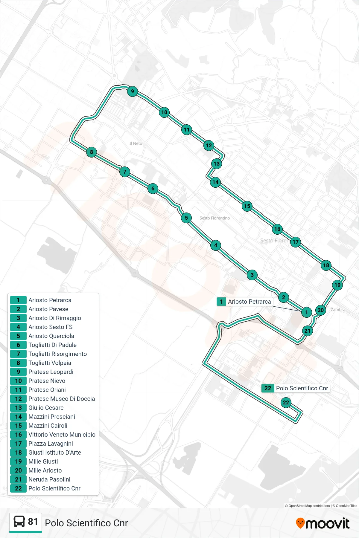 Linea 81  bus (Polo Scientifico Cnr) - Percorsi e fermate sulla mappa