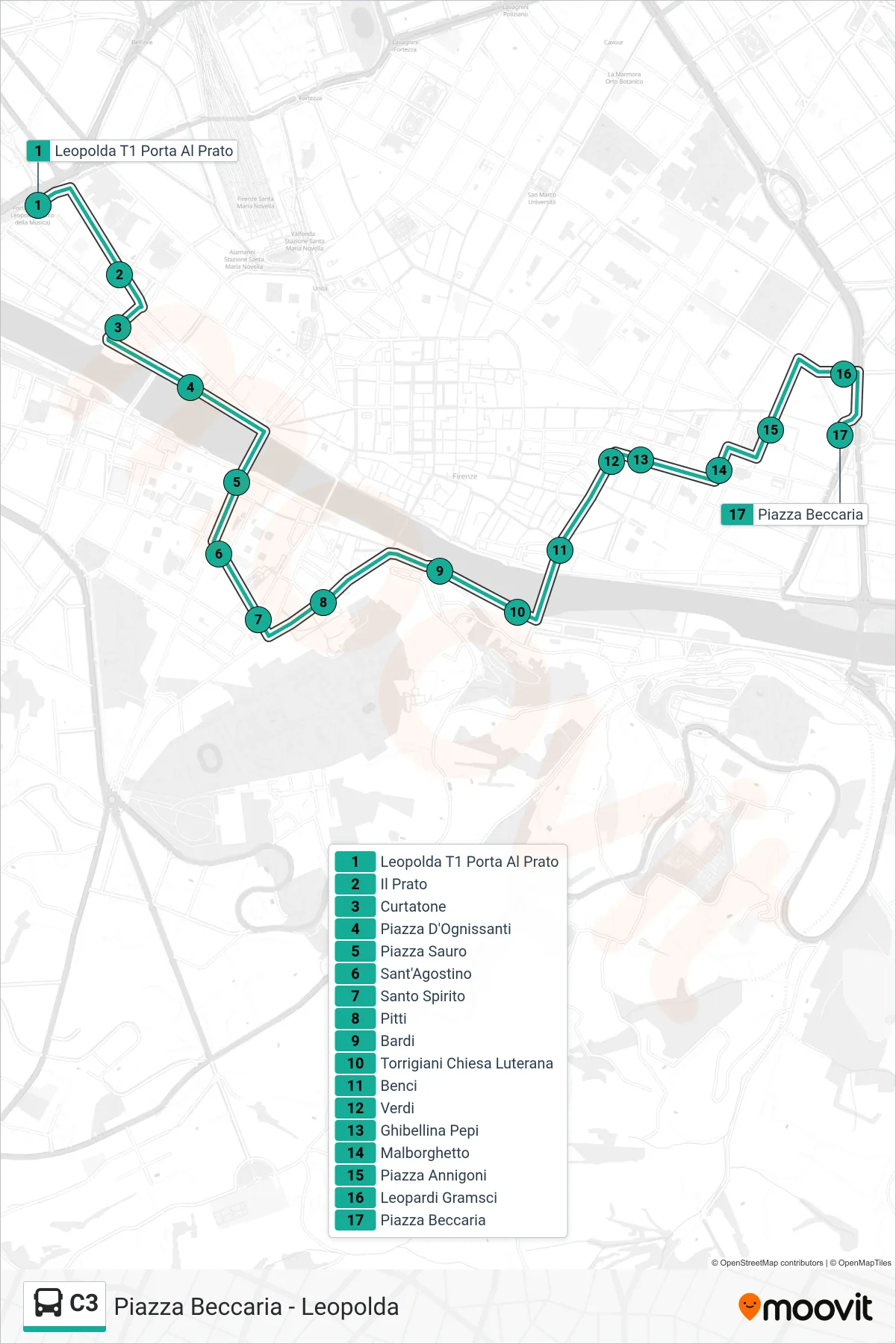 Linea C3 bus (Piazza Beccaria) - Percorsi e fermate sulla mappa