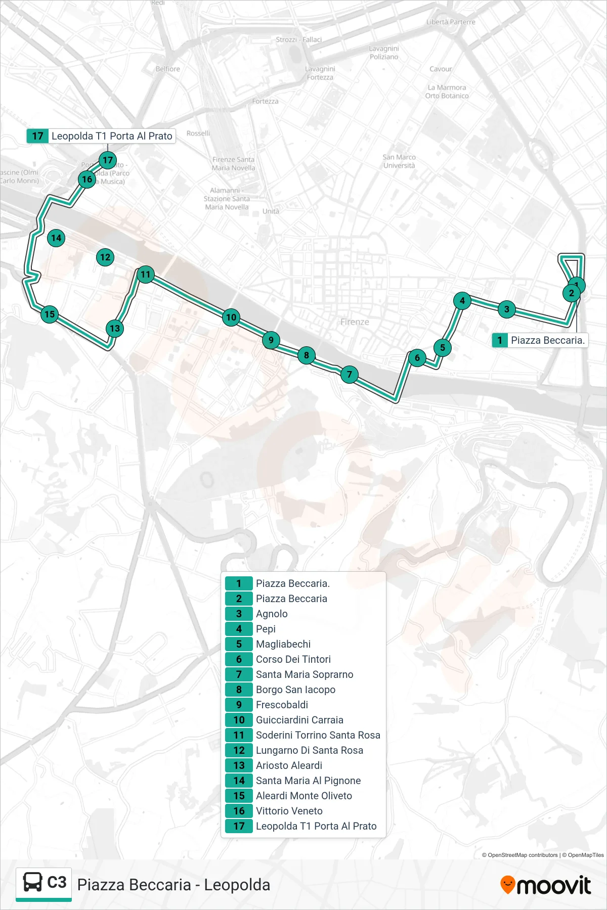 Linea C3  bus (Leopolda T1 Porta Al Prato) - Percorsi e fermate sulla mappa