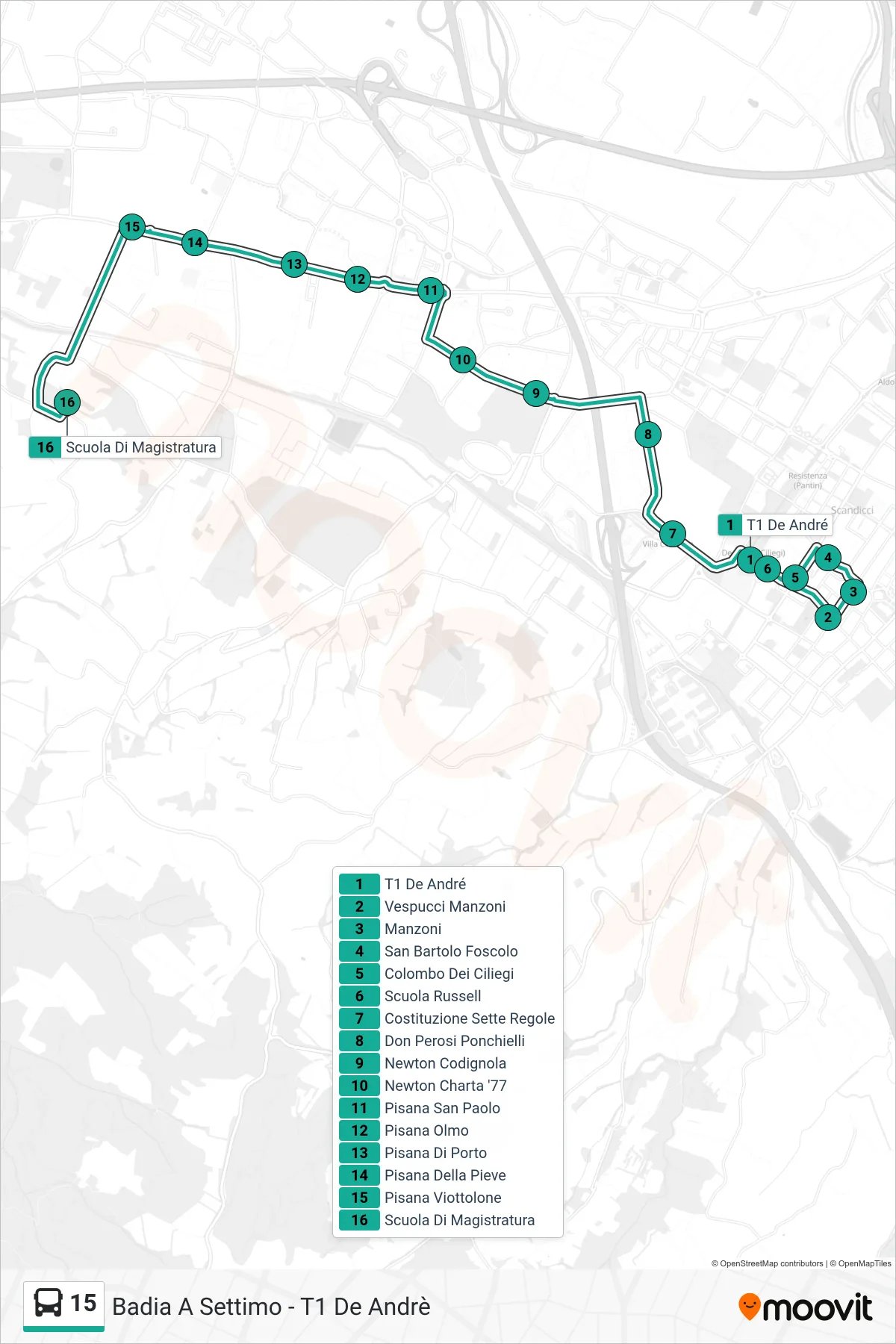 Linea 15 tram (Scuola Di Magistratura) - Percorsi e fermate sulla mappa