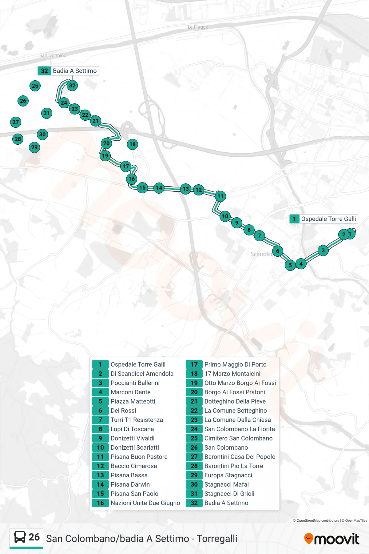 Linea 26  tram (Badia A Settimo) - Percorsi e fermate sulla mappa