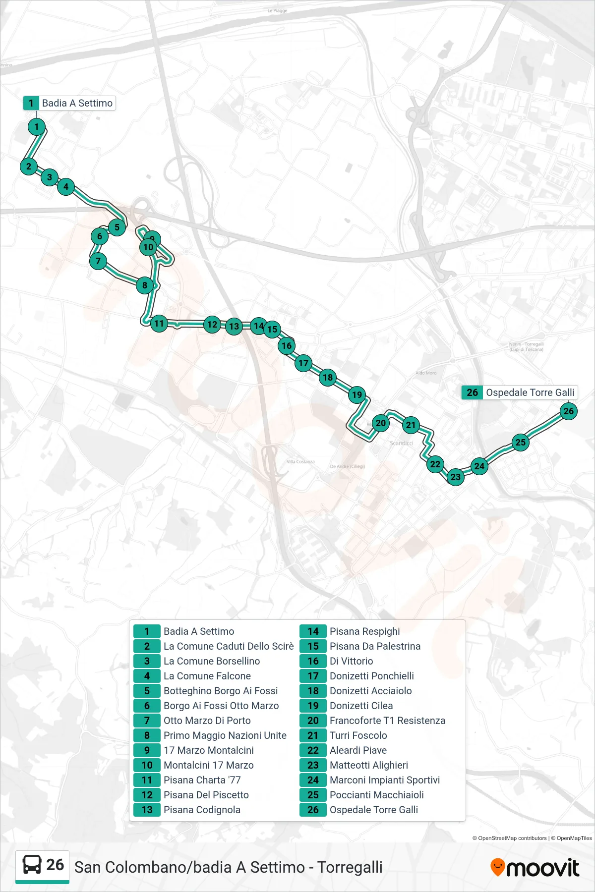 Linea 26 tram (Ospedale Torre Galli) - Percorsi e fermate sulla mappa