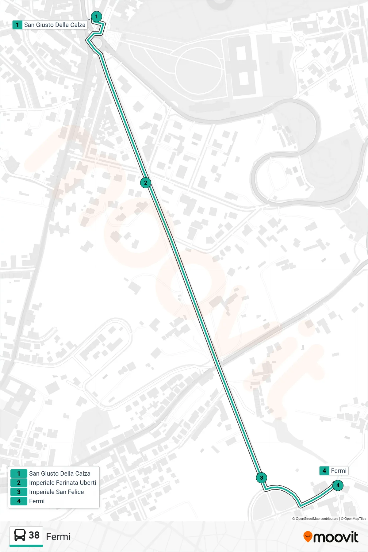 Linea 38 tram (Fermi) - Percorsi e fermate sulla mappa
