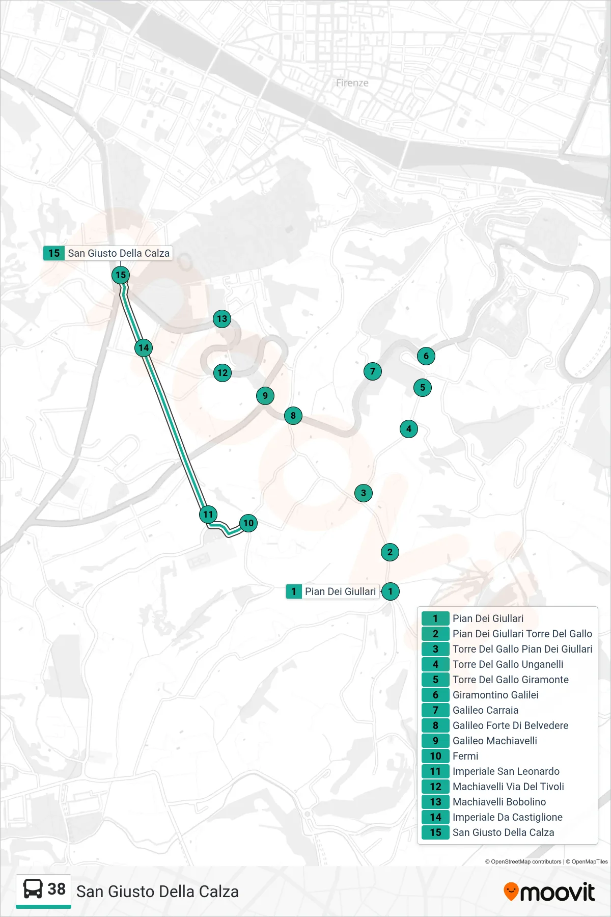 Linea 38 tram (San Giusto Della Calza) - Percorsi e fermate sulla mappa