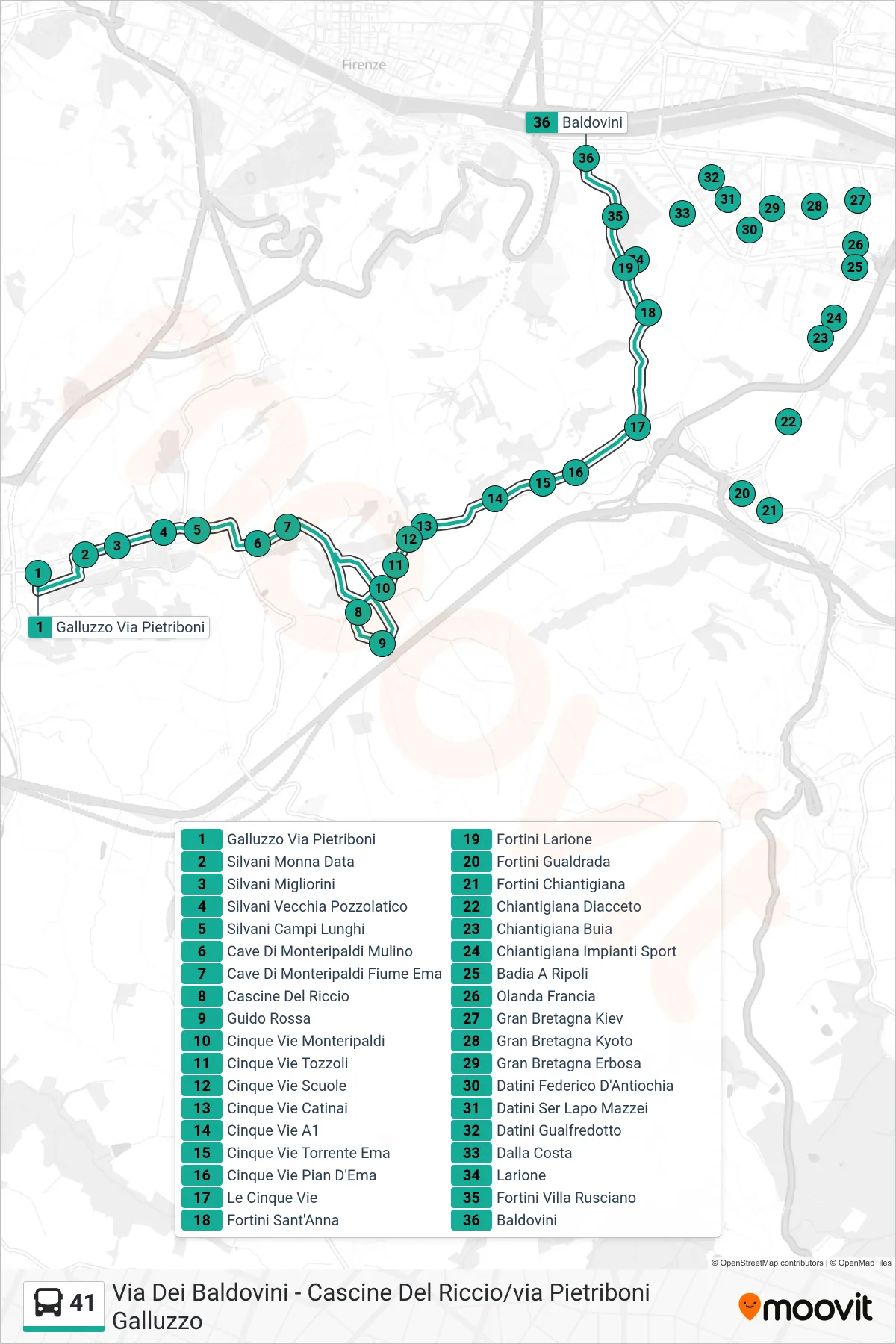 Linea 41  tram (Baldovini) - Percorsi e fermate sulla mappa