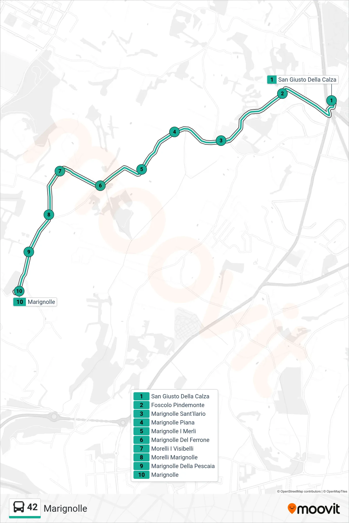 Linea 42 tram (Marignolle) - Percorsi e fermate sulla mappa
