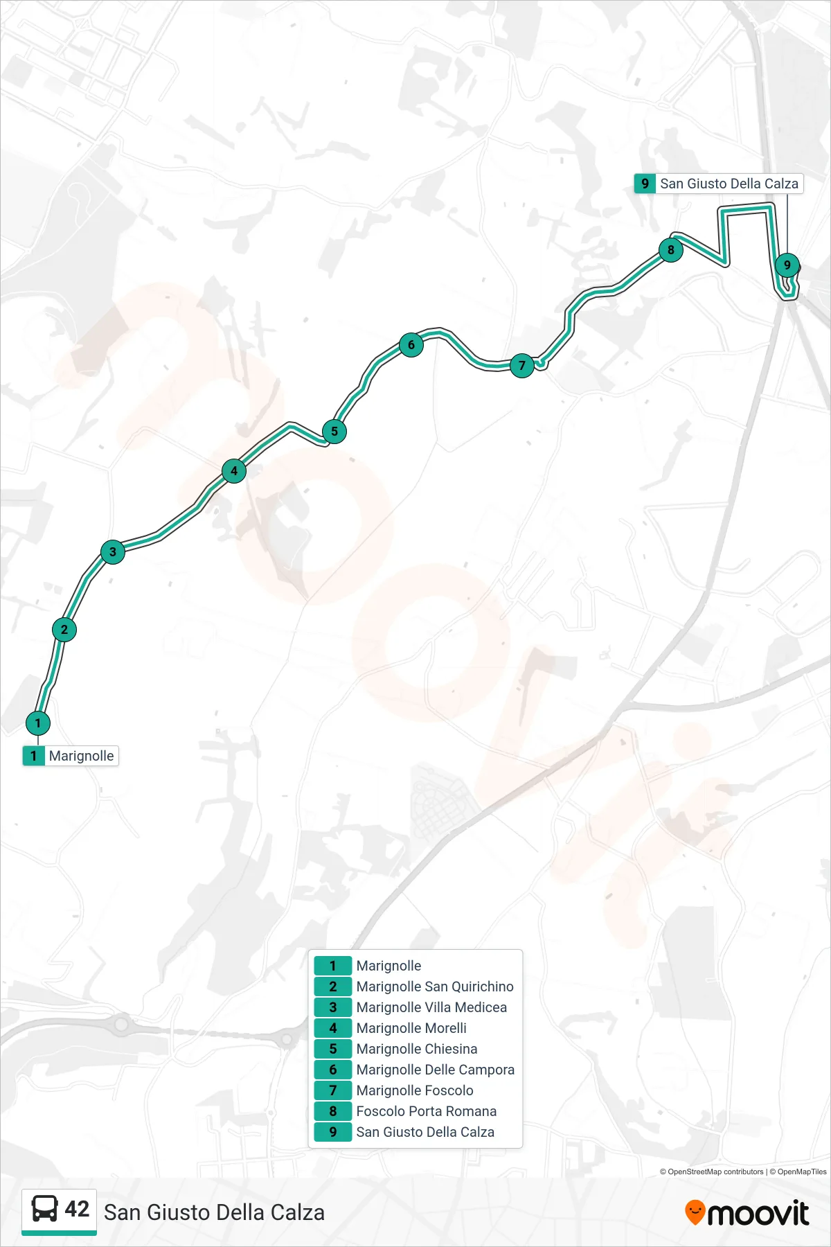 Linea 42 tram (San Giusto Della Calza) - Percorsi e fermate sulla mappa