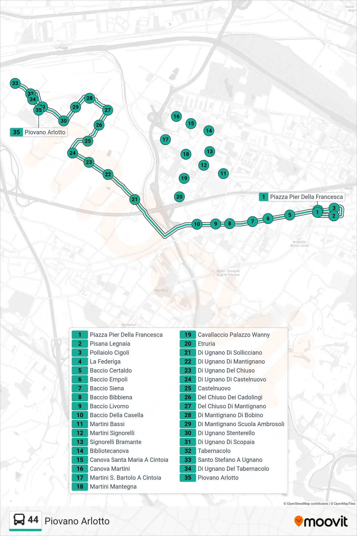 Linea 44 tram (Piovano Arlotto) - Percorsi e fermate sulla mappa
