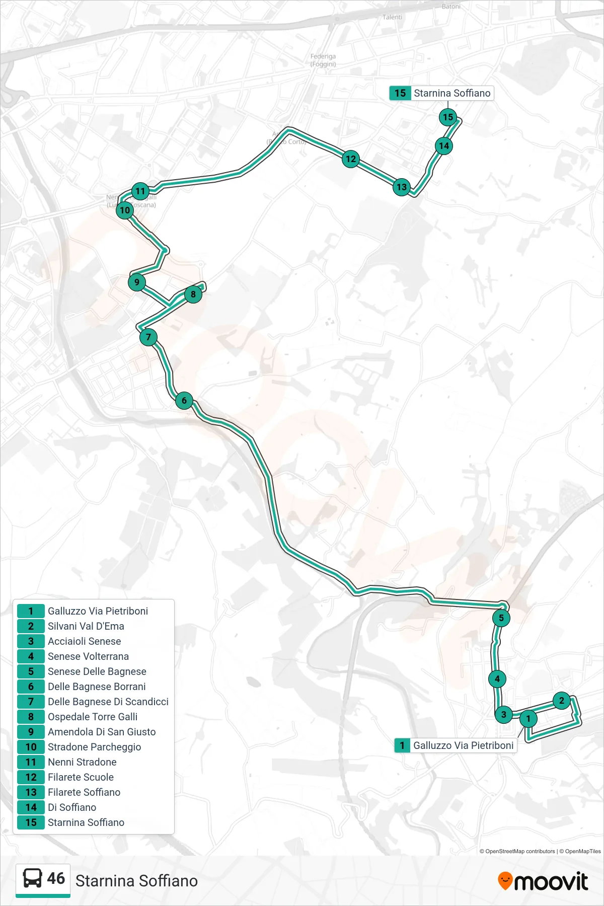 Linea 46 tram (Starnina Soffiano) - Percorsi e fermate sulla mappa