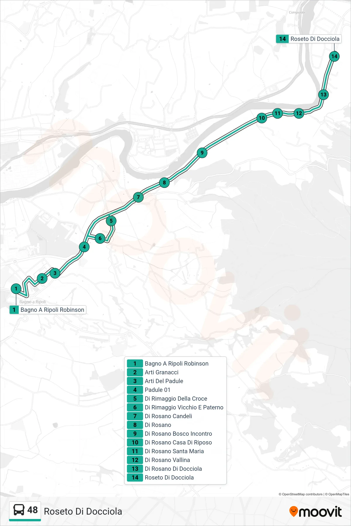 Linea 48 tram (Roseto Di Docciola) - Percorsi e fermate sulla mappa
