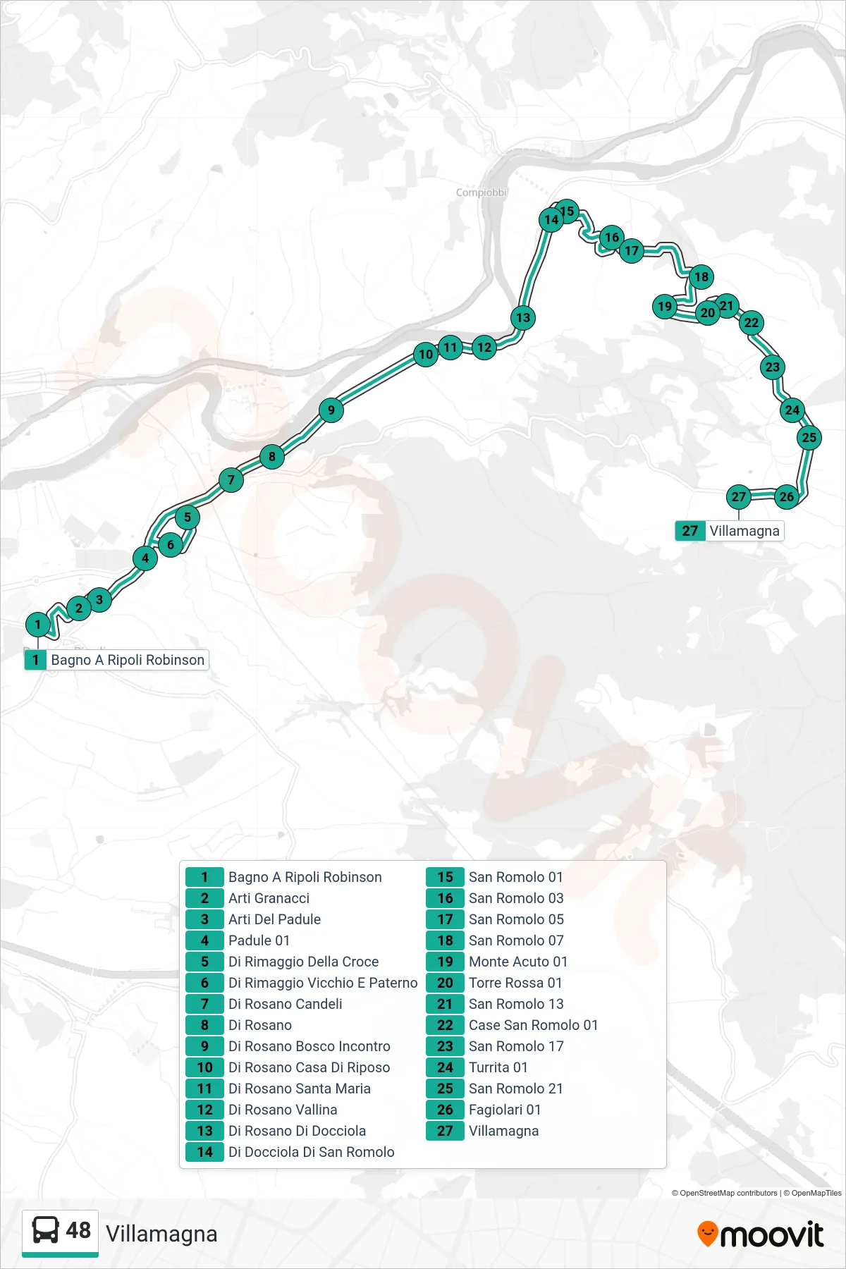 Linea 48 tram (Villamagna) - Percorsi e fermate sulla mappa