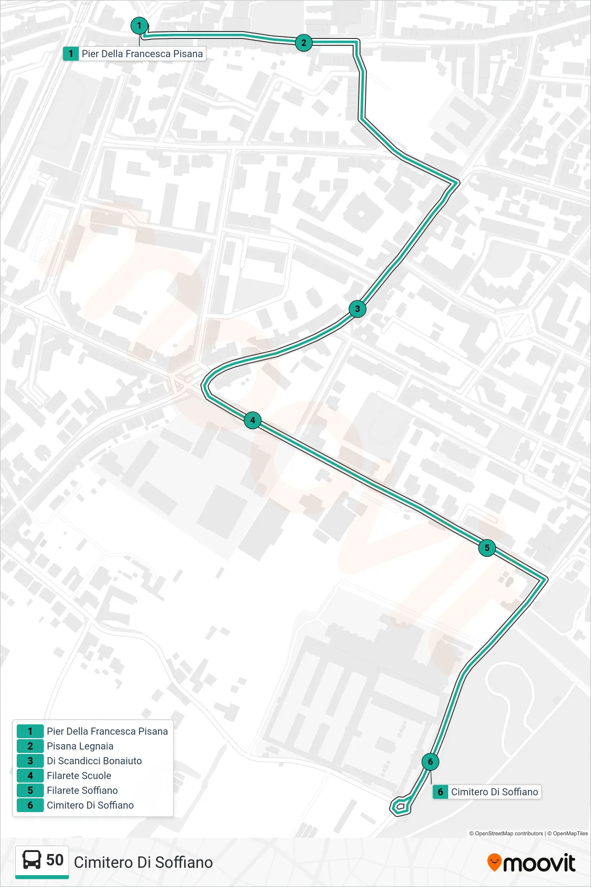 Linea 50 tram (Cimitero Di Soffiano) - Percorsi e fermate sulla mappa