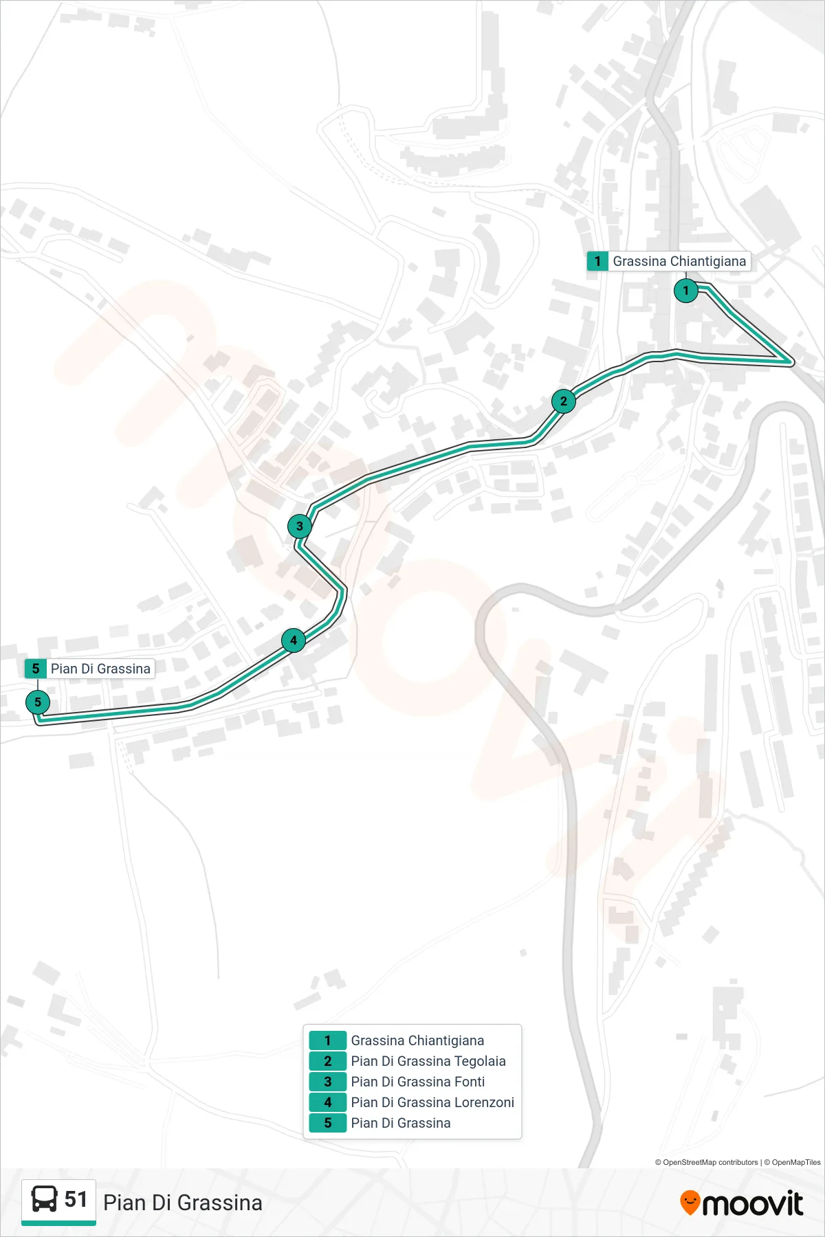 Linea 51 tram (Pian Di Grassina) - Percorsi e fermate sulla mappa
