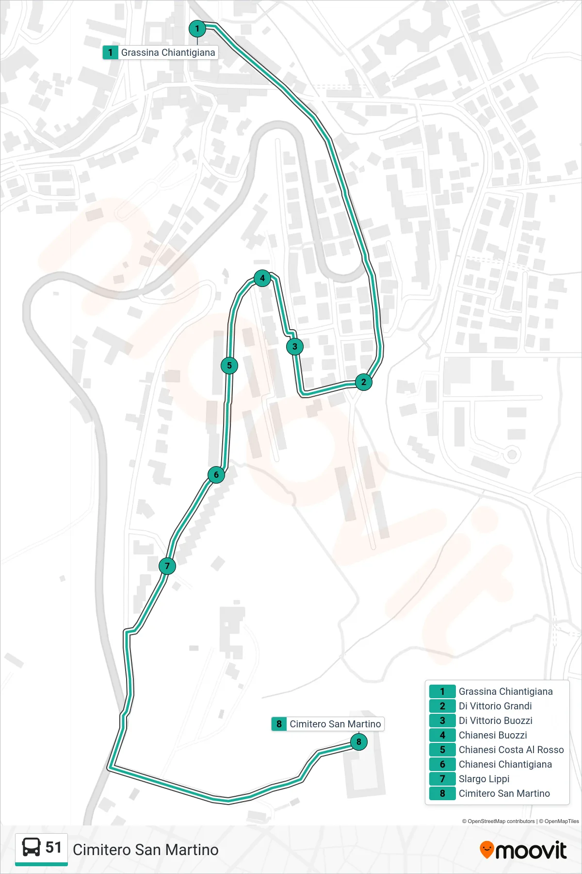 Linea 51 tram (Cimitero San Martino) - Percorsi e fermate sulla mappa