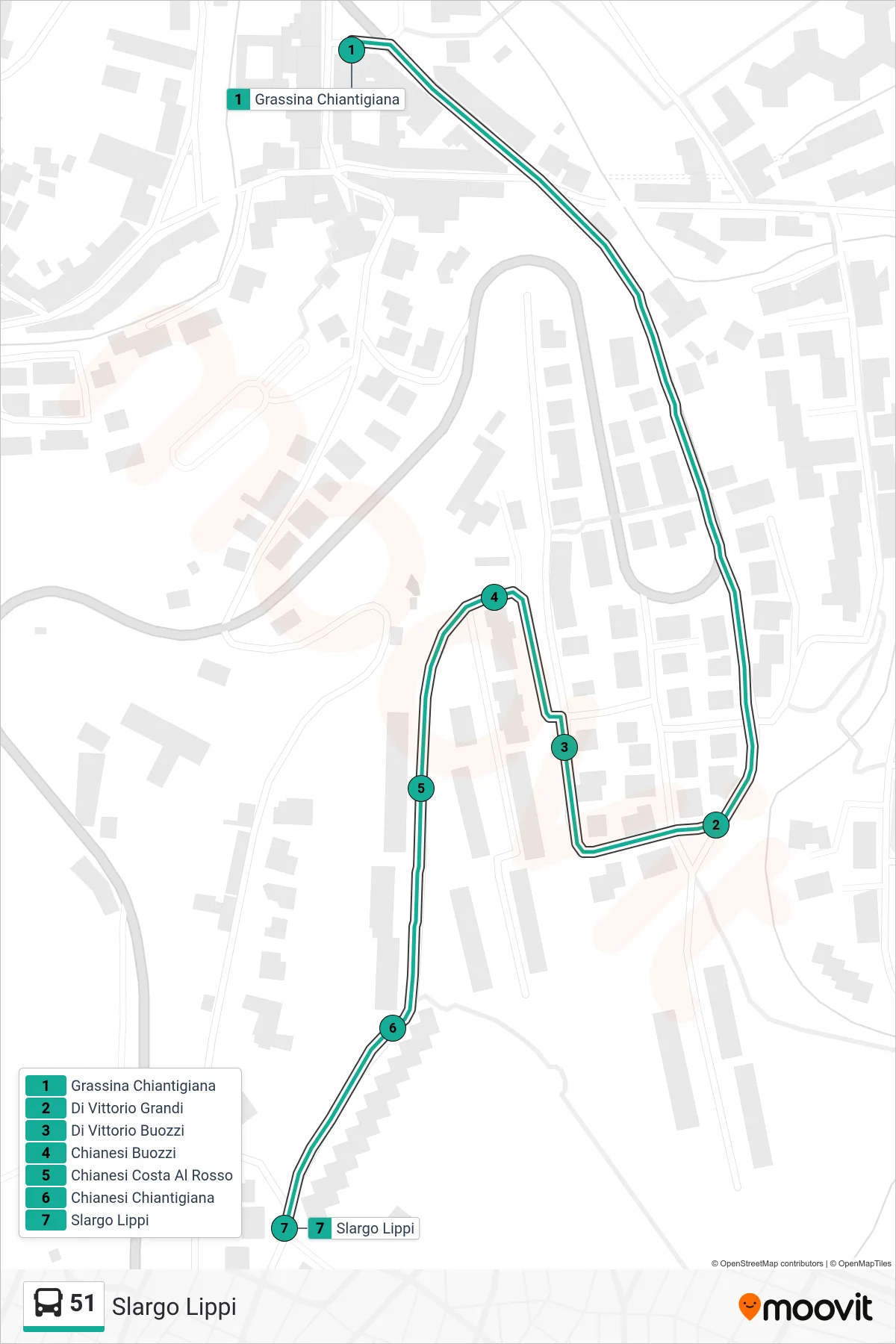 Linea 51  tram (Slargo Lippi) - Percorsi e fermate sulla mappa