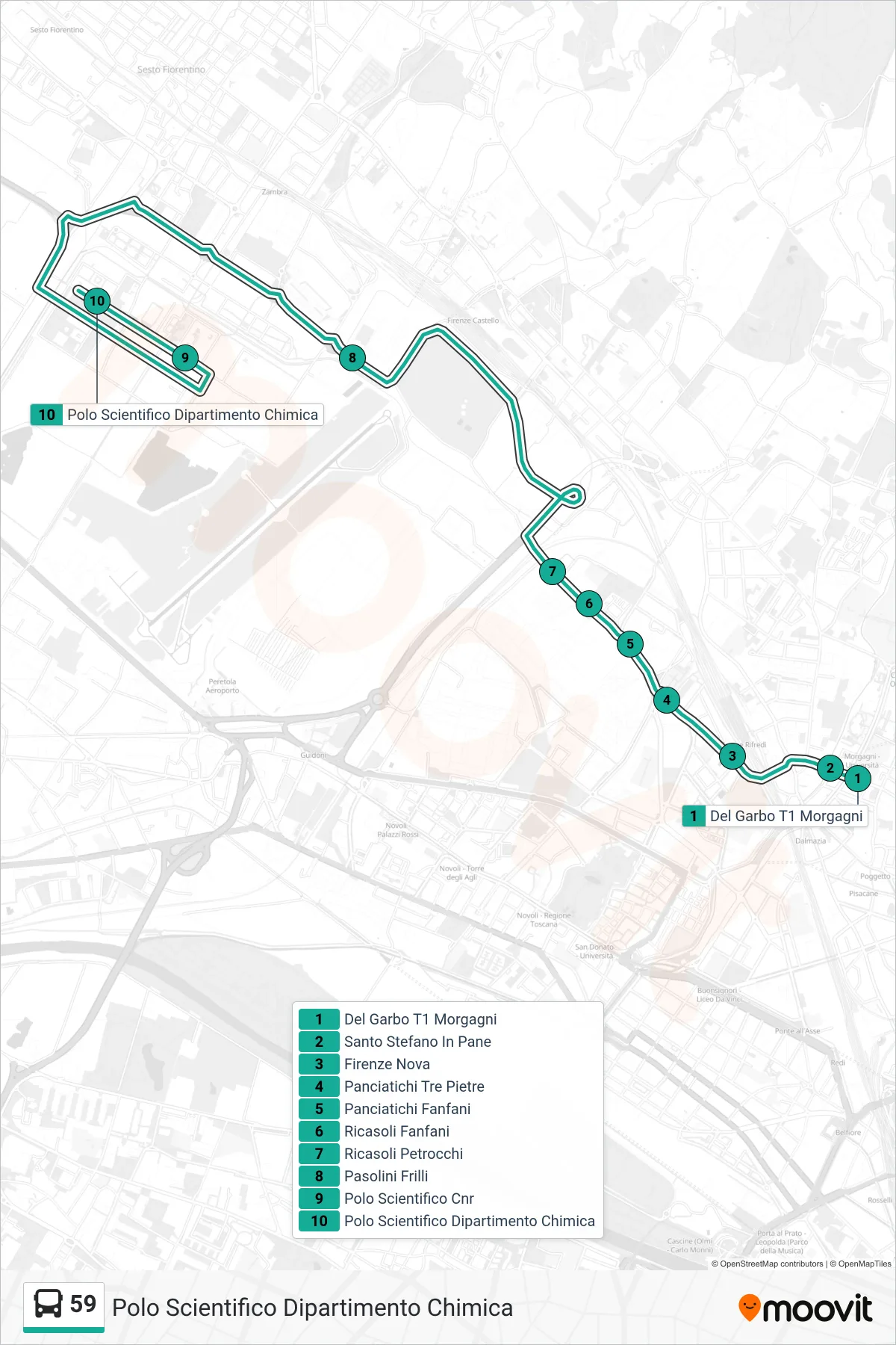 Linea 59  tram (Polo Scientifico Dipartimento Chimica) - Percorsi e fermate sulla mappa
