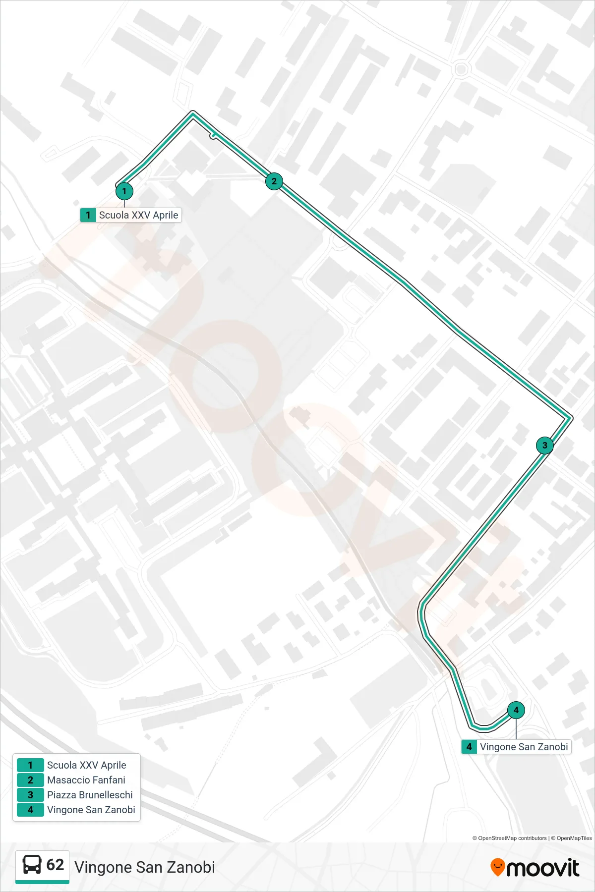 Linea 62 tram (Vingone San Zanobi) - Percorsi e fermate sulla mappa
