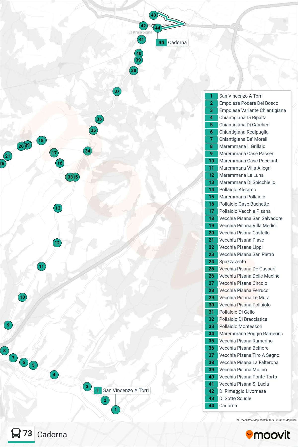 Linea 73 tram (Cadorna) - Percorsi e fermate sulla mappa
