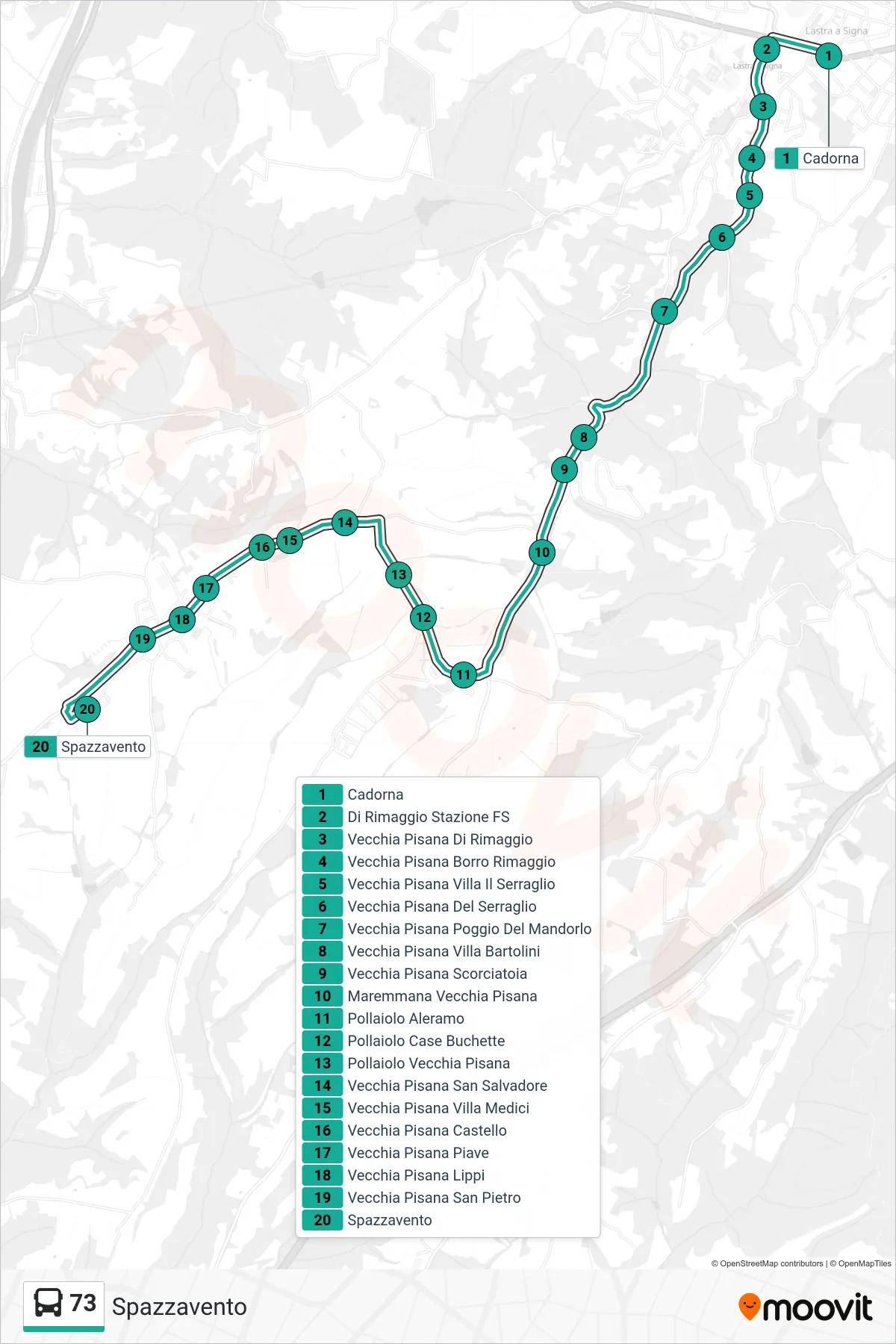 Linea 73 tram (Spazzavento) - Percorsi e fermate sulla mappa