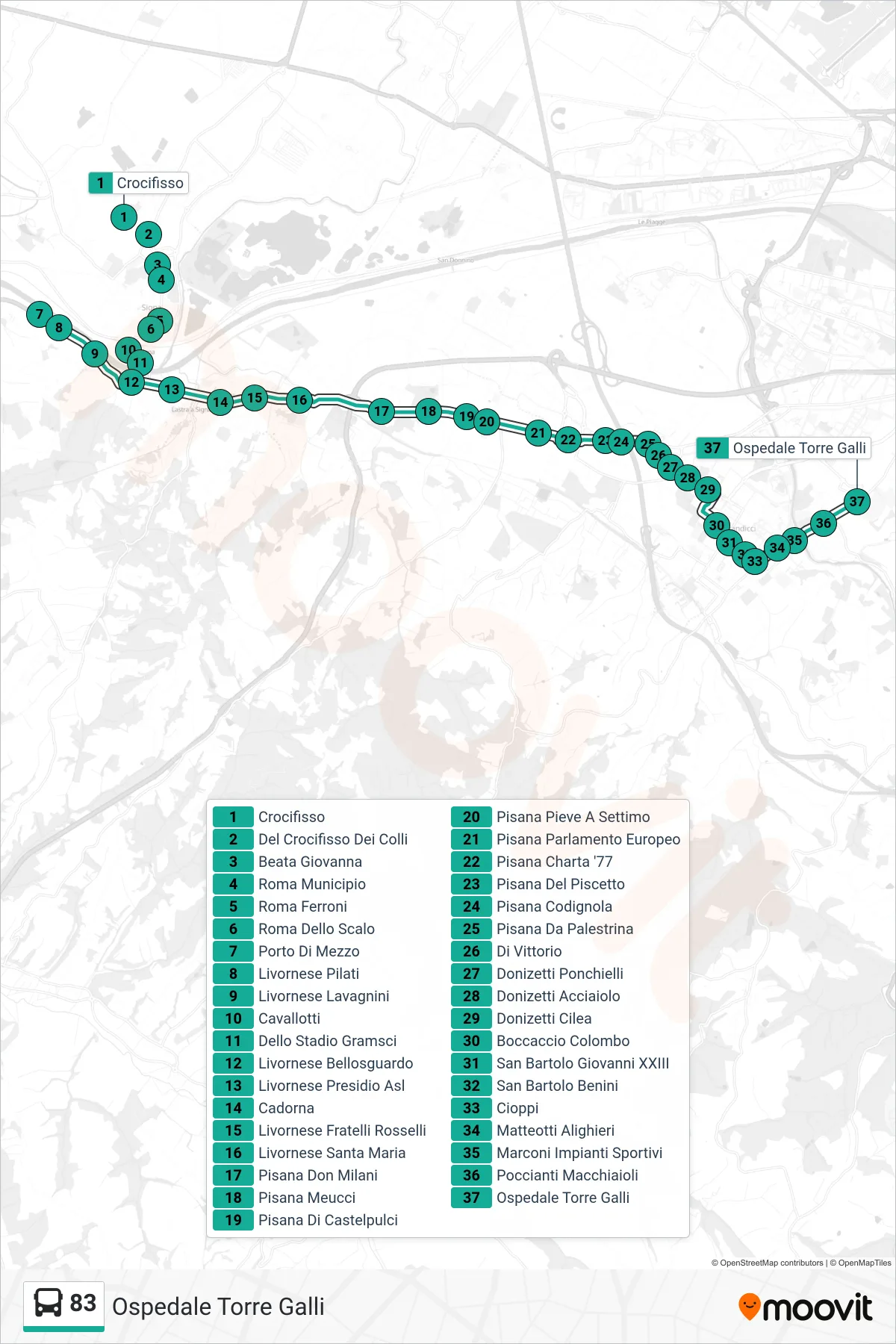 Linea 83 tram (Ospedale Torre Galli) - Percorsi e fermate sulla mappa