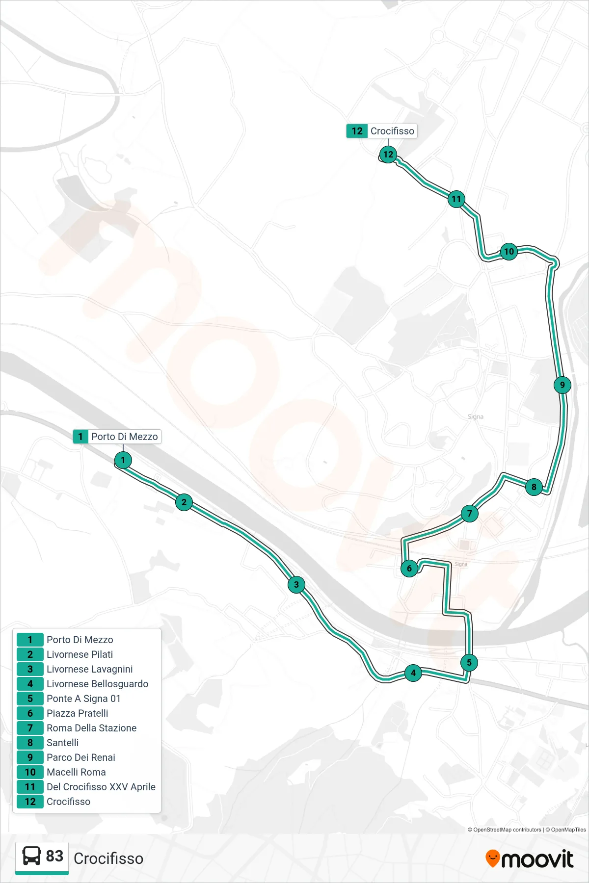Linea 83  tram (Crocifisso) - Percorsi e fermate sulla mappa