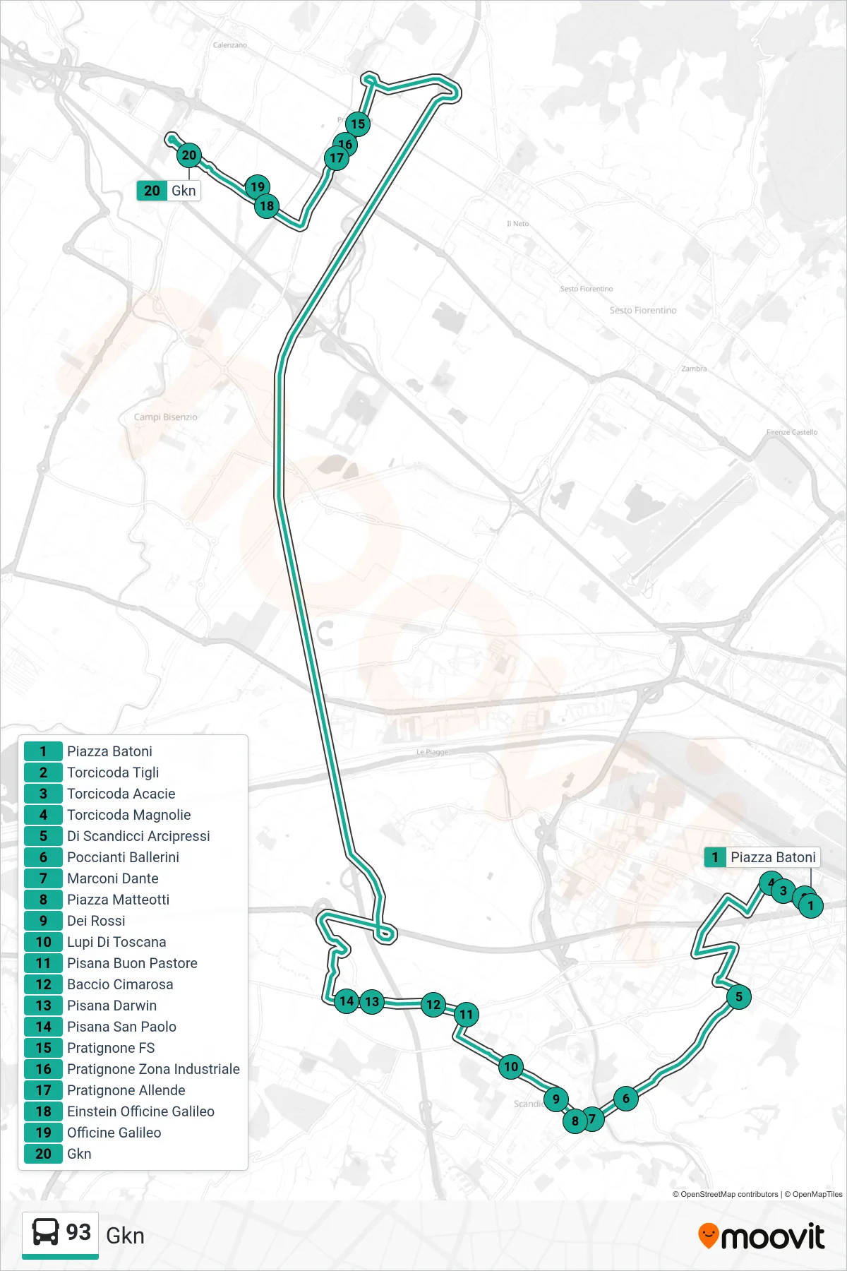Linea 93  tram (Gkn) - Percorsi e fermate sulla mappa