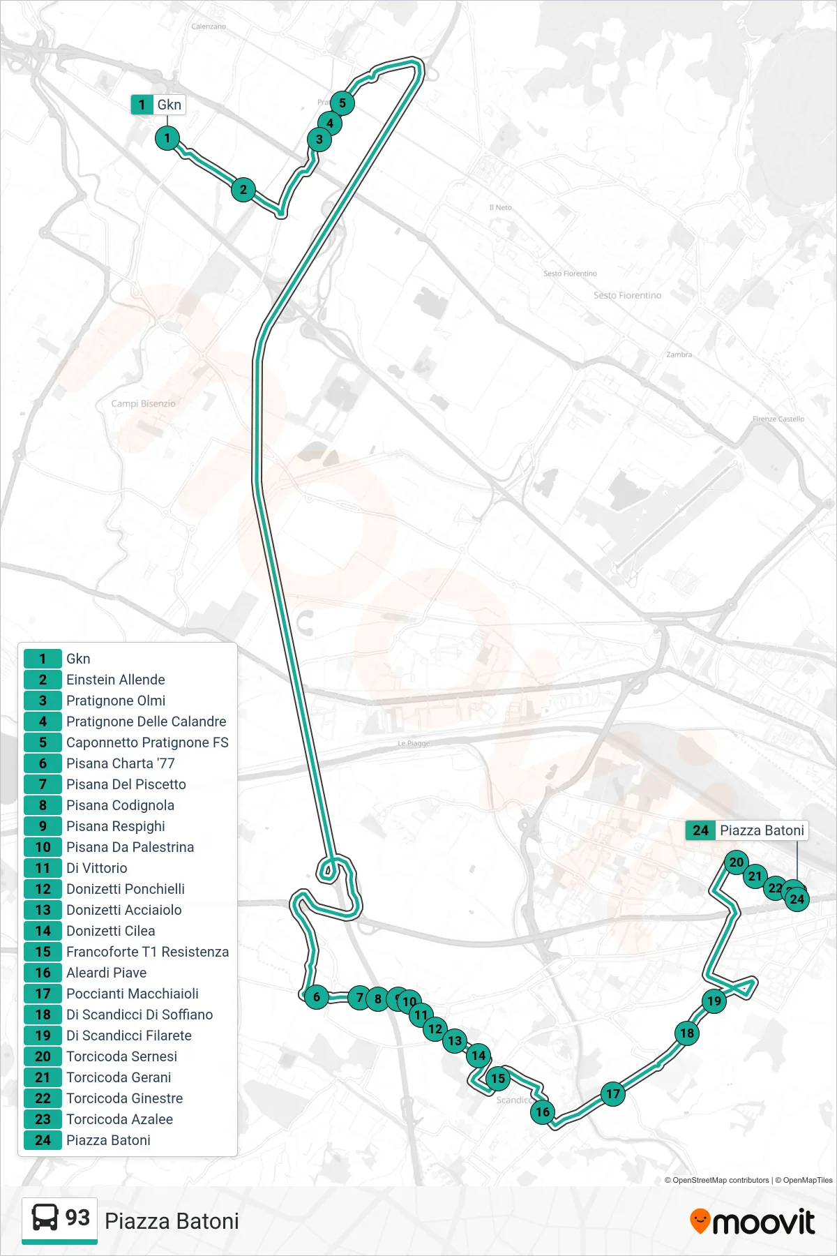 Linea 93 tram (Piazza Batoni) - Percorsi e fermate sulla mappa