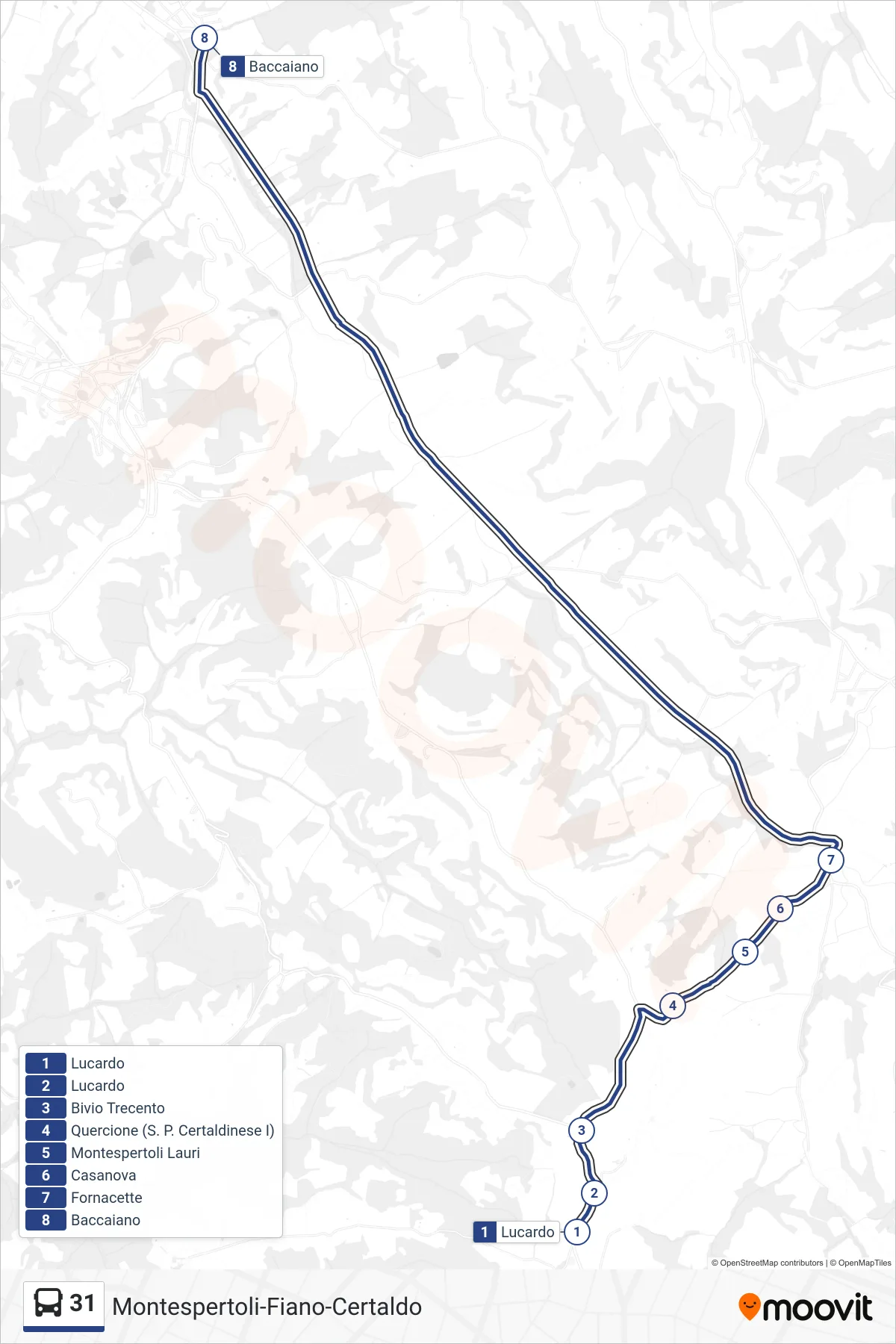 Linea 31 bus (Baccaiano) - Percorsi e fermate sulla mappa
