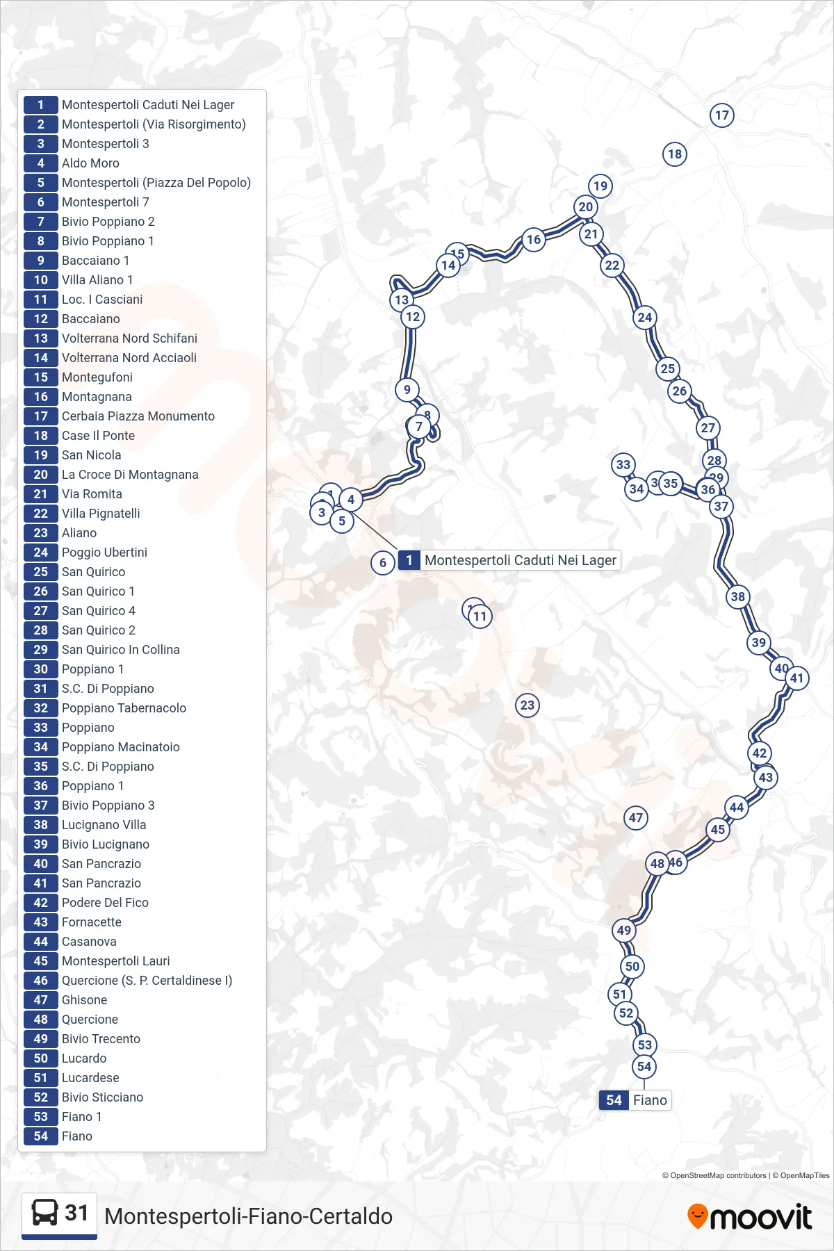 Linea 31  bus (Fiano) - Percorsi e fermate sulla mappa