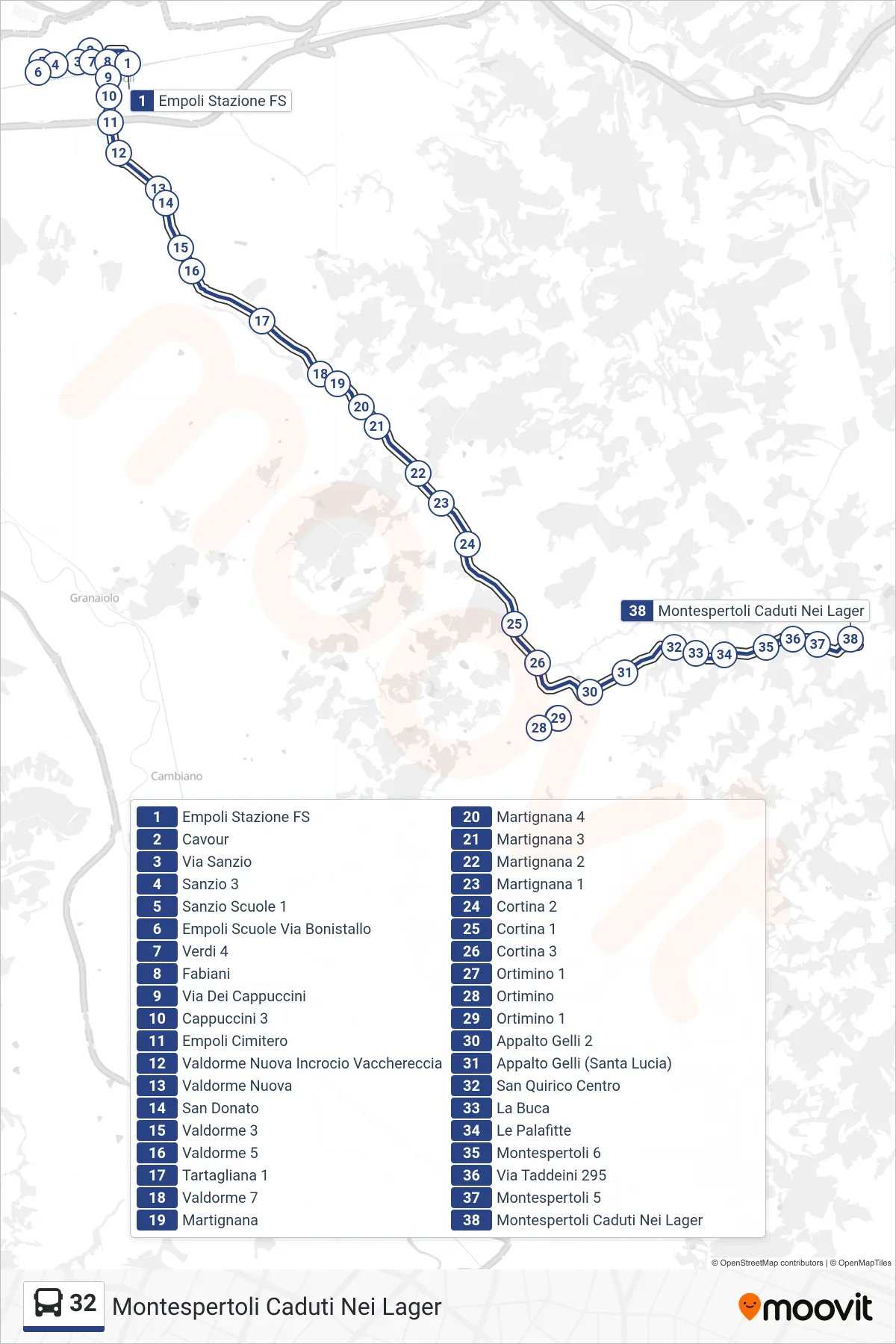 Linea 32  bus (Montespertoli Caduti Nei Lager) - Percorsi e fermate sulla mappa