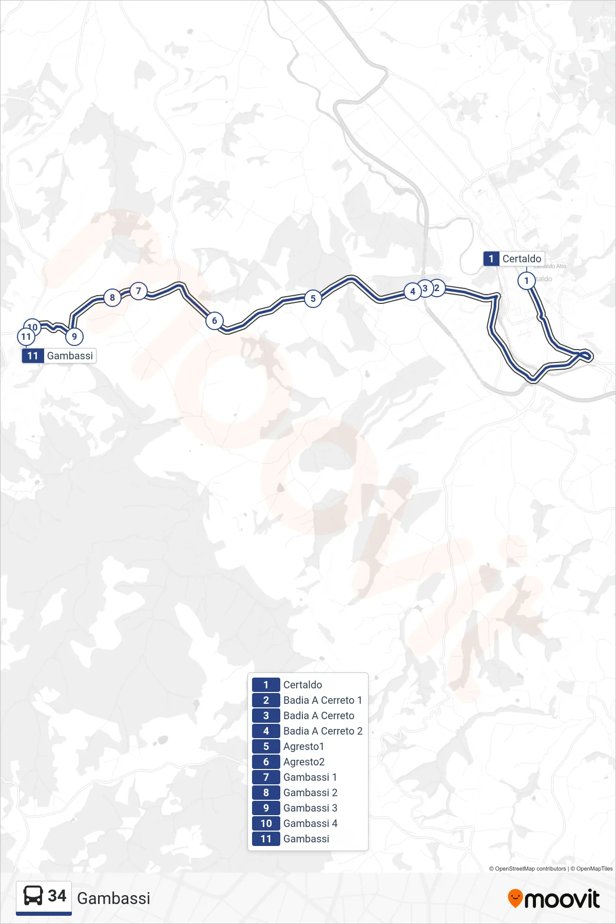 Linea 34 bus (Gambassi) - Percorsi e fermate sulla mappa