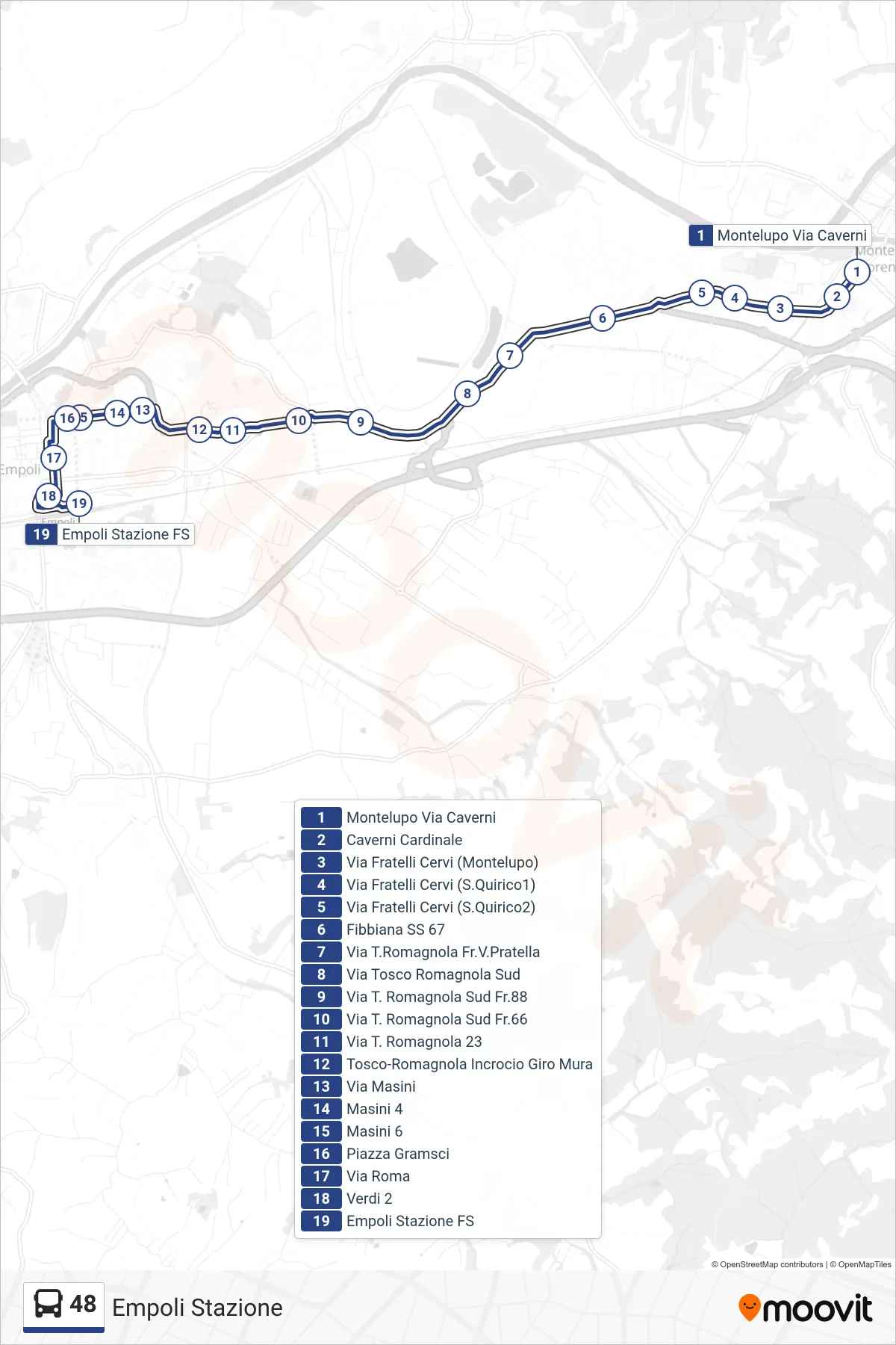 Linea 48 bus (Empoli Stazione) - Percorsi e fermate sulla mappa