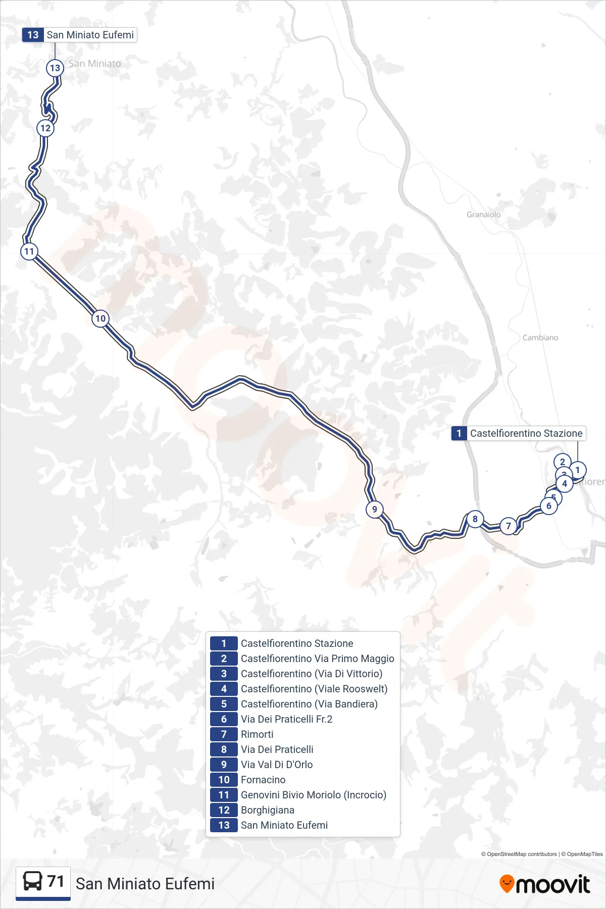Linea 71 bus (San Miniato Eufemi) - Percorsi e fermate sulla mappa