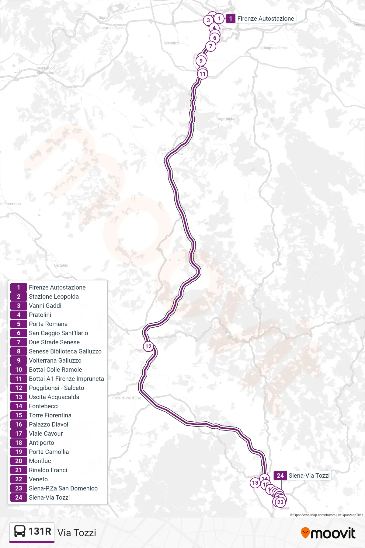 Linea 131R bus (Via Tozzi) - Percorsi e fermate sulla mappa